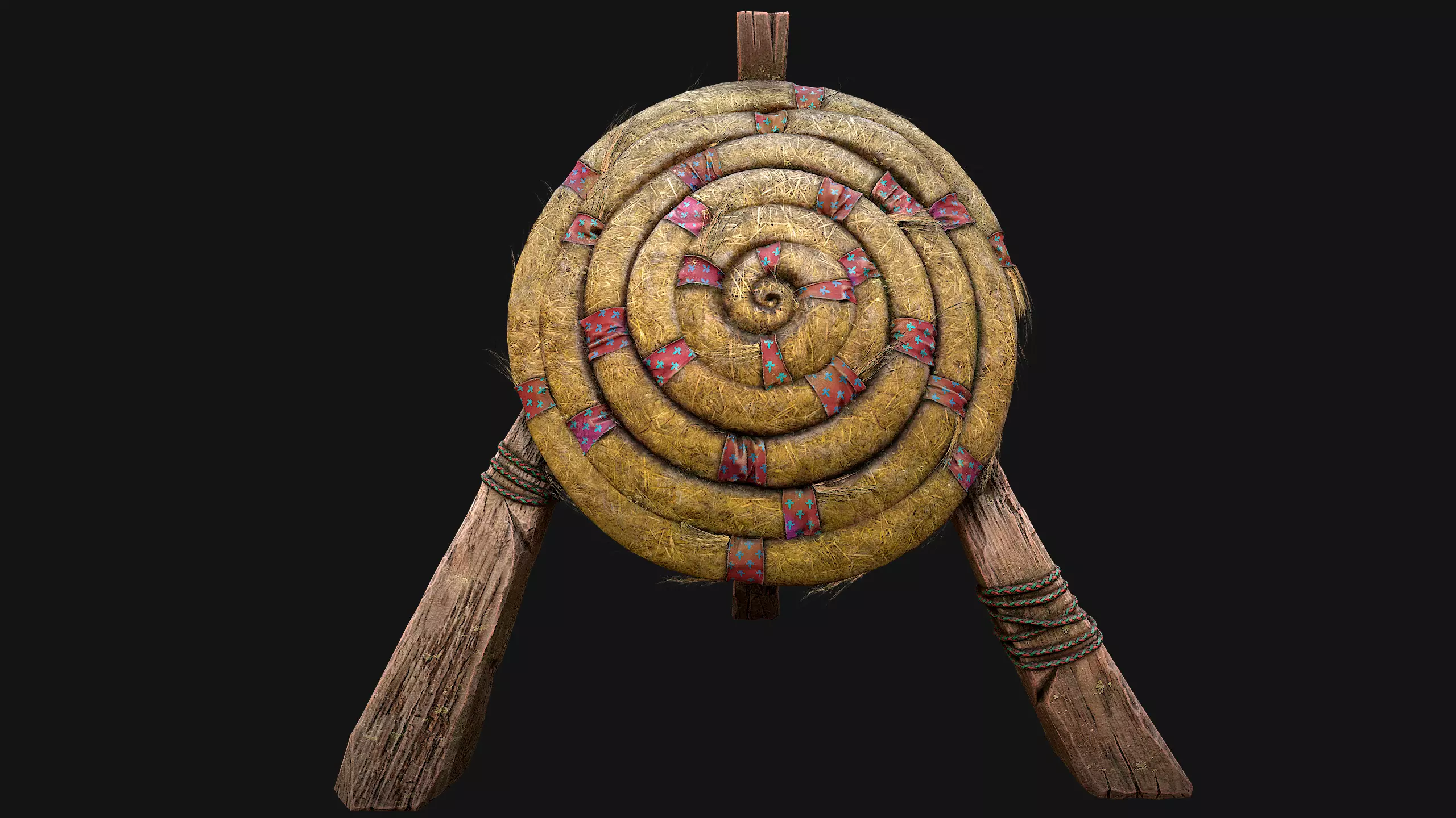 Medieval Wooden Straw Target Dummy for Combat Shooting range Low-poly 3D model_19