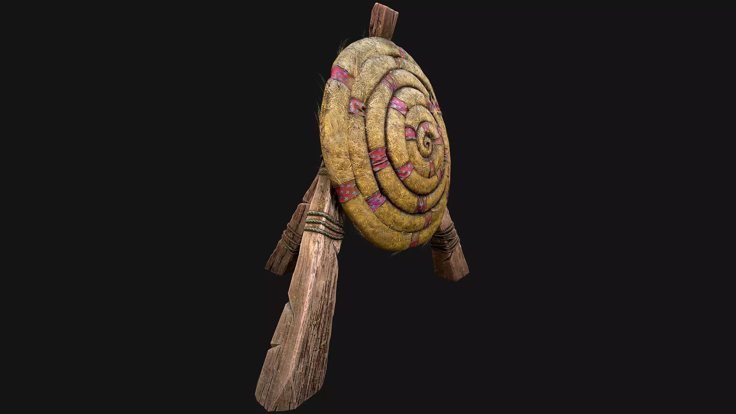 Medieval Wooden Straw Target Dummy for Combat Shooting range Low-poly 3D model_23