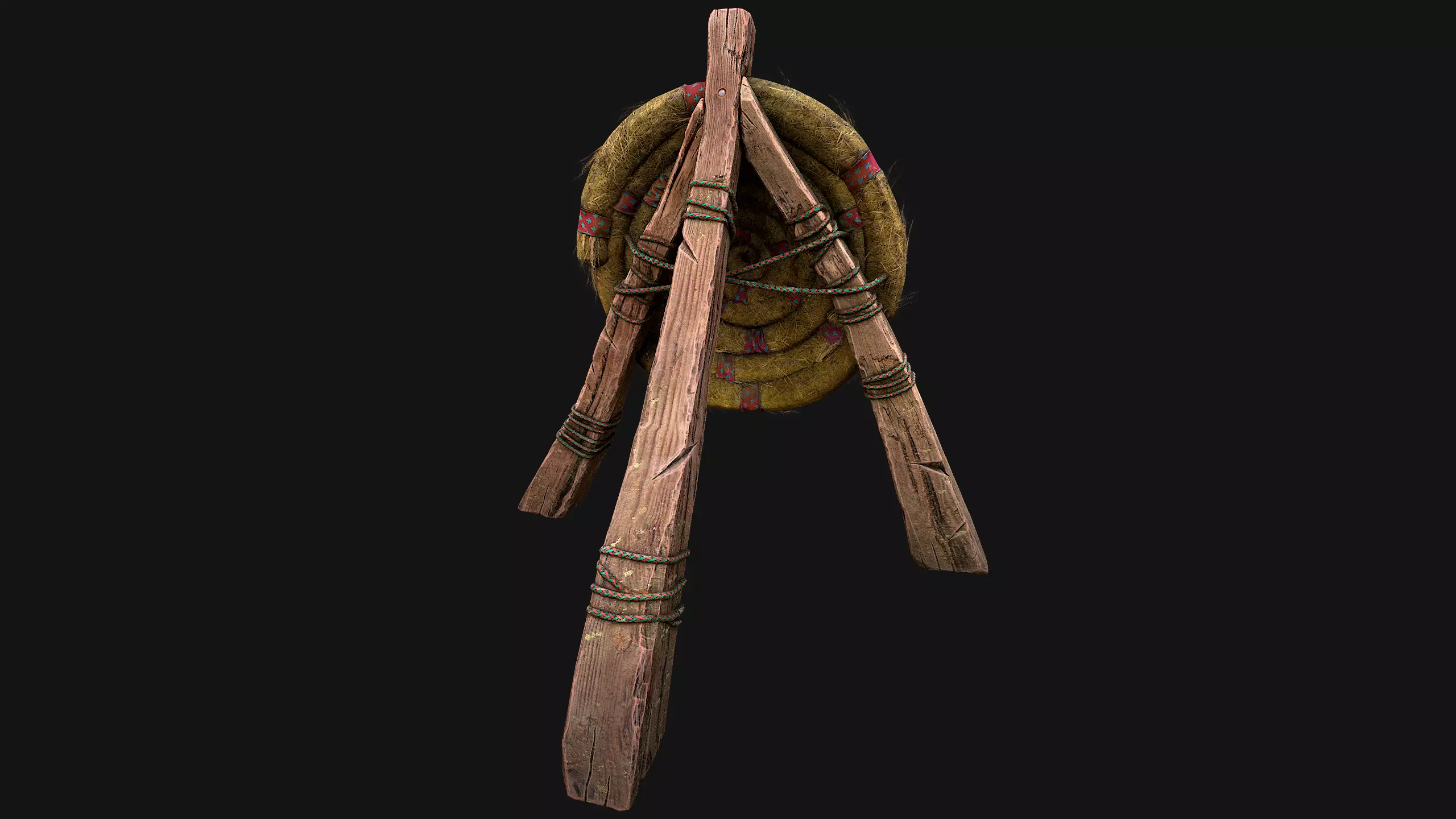 Medieval Wooden Straw Target Dummy for Combat Shooting range Low-poly 3D model_14