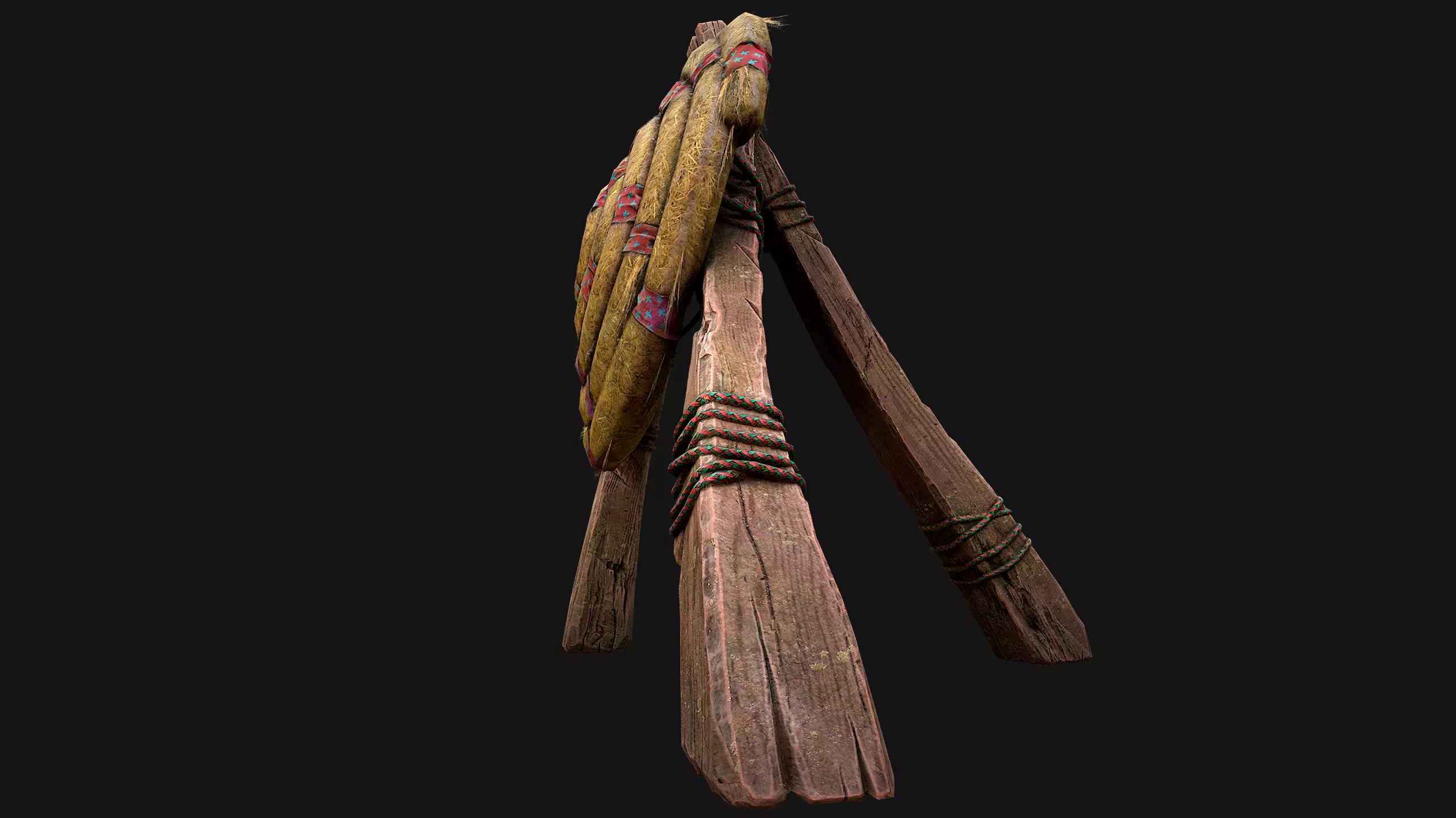 Medieval Wooden Straw Target Dummy for Combat Shooting range Low-poly 3D model_9