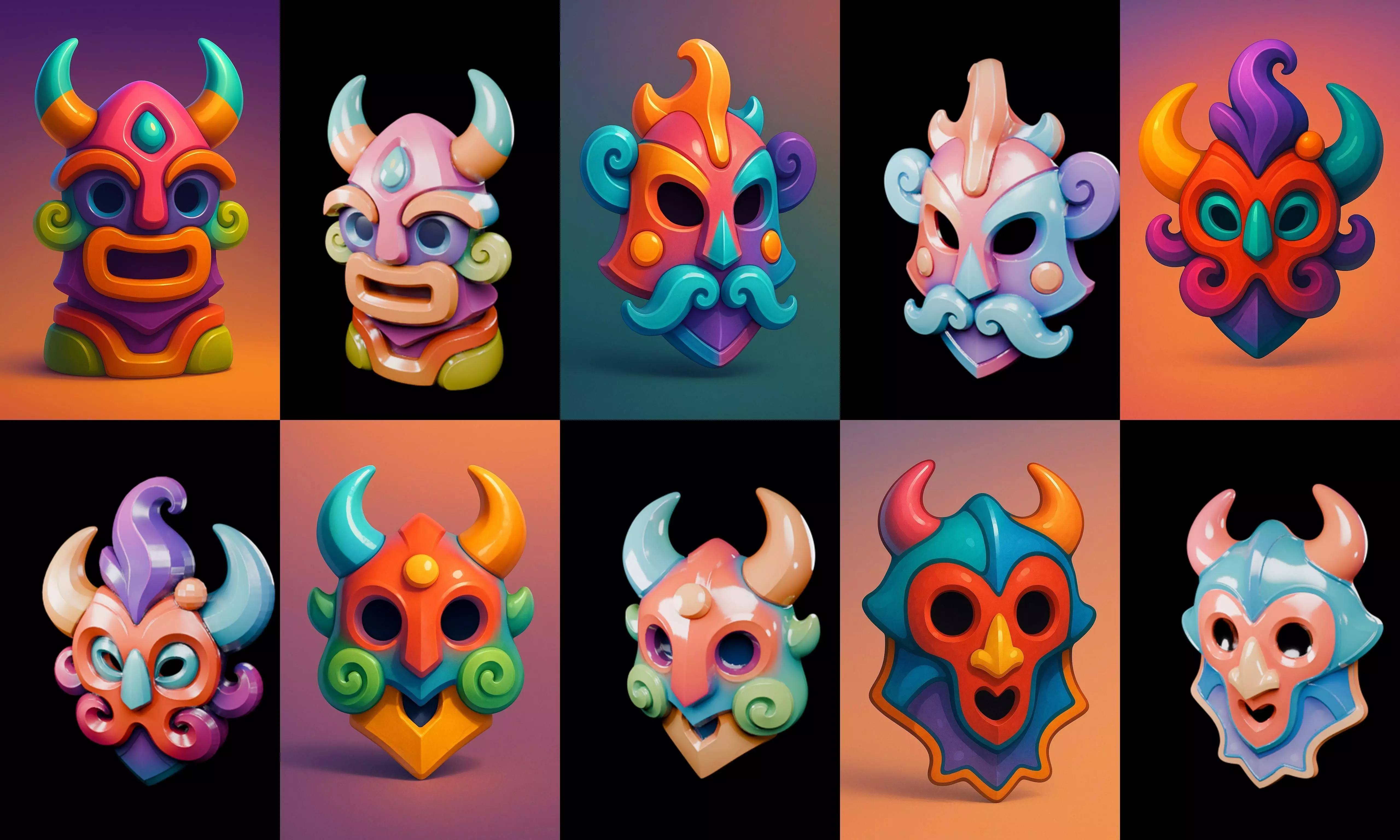 Crazy Funny Mask bundle 7 pack 100 glb 3D model_9