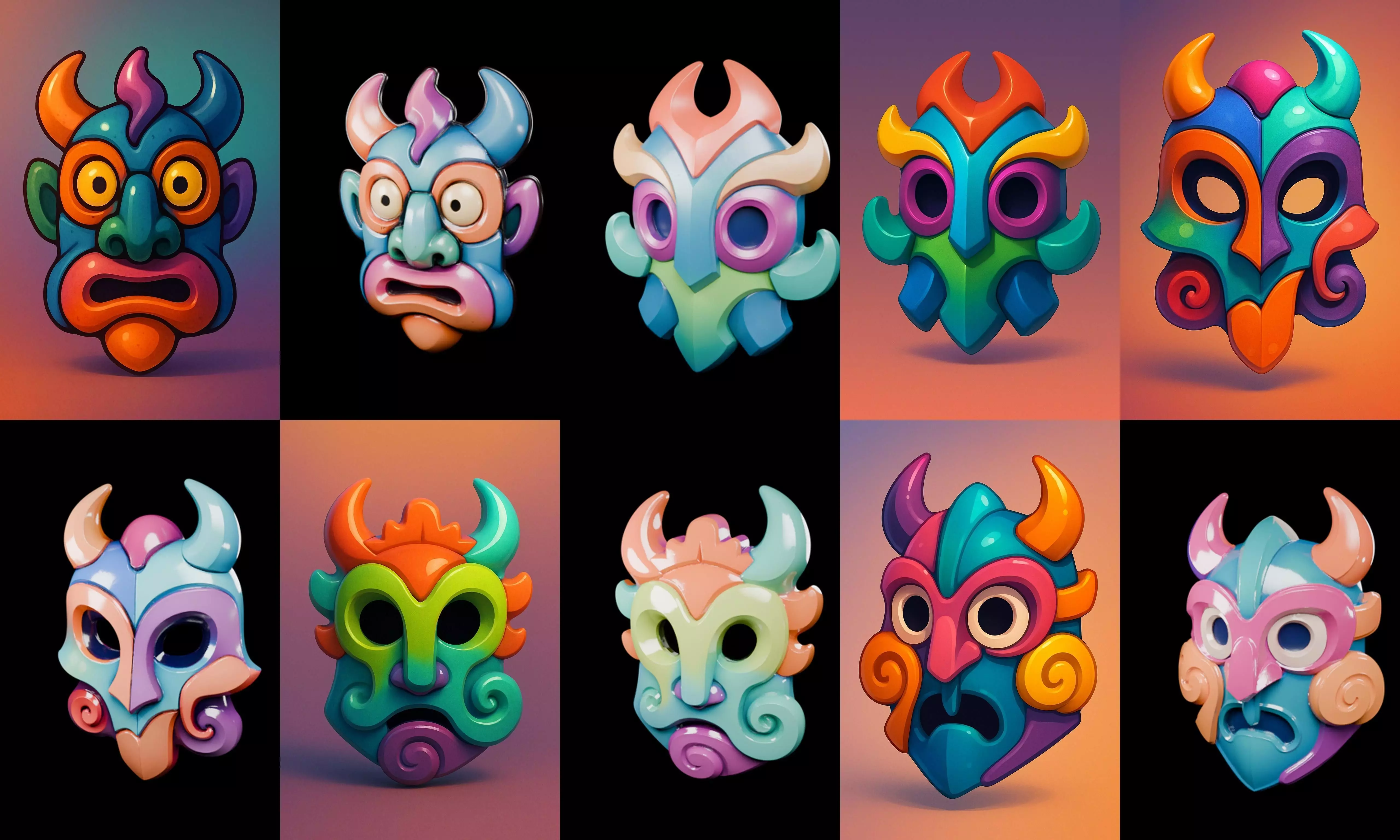 Crazy Funny Mask bundle 7 pack 100 glb 3D model_10