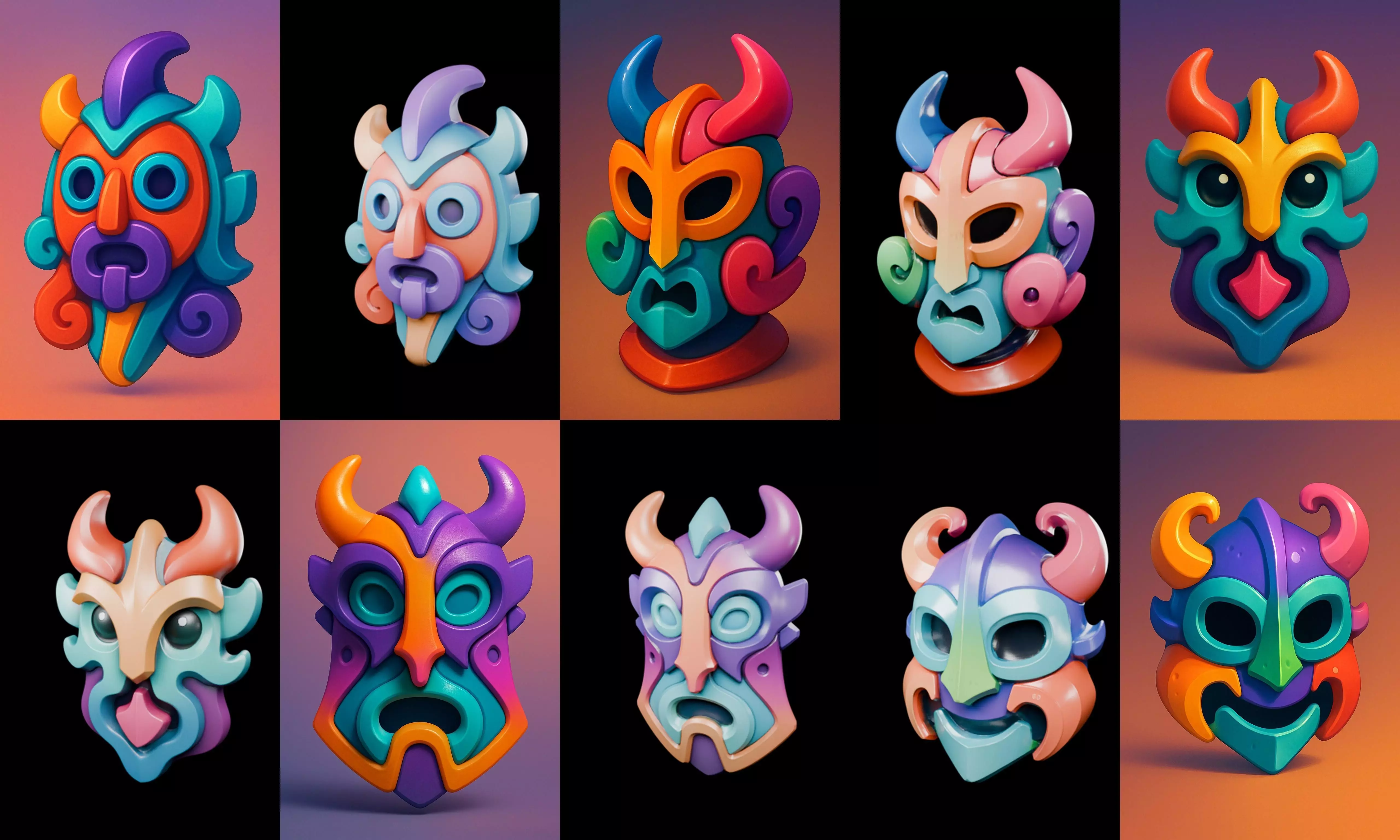 Crazy Funny Mask bundle 7 pack 100 glb 3D model_11