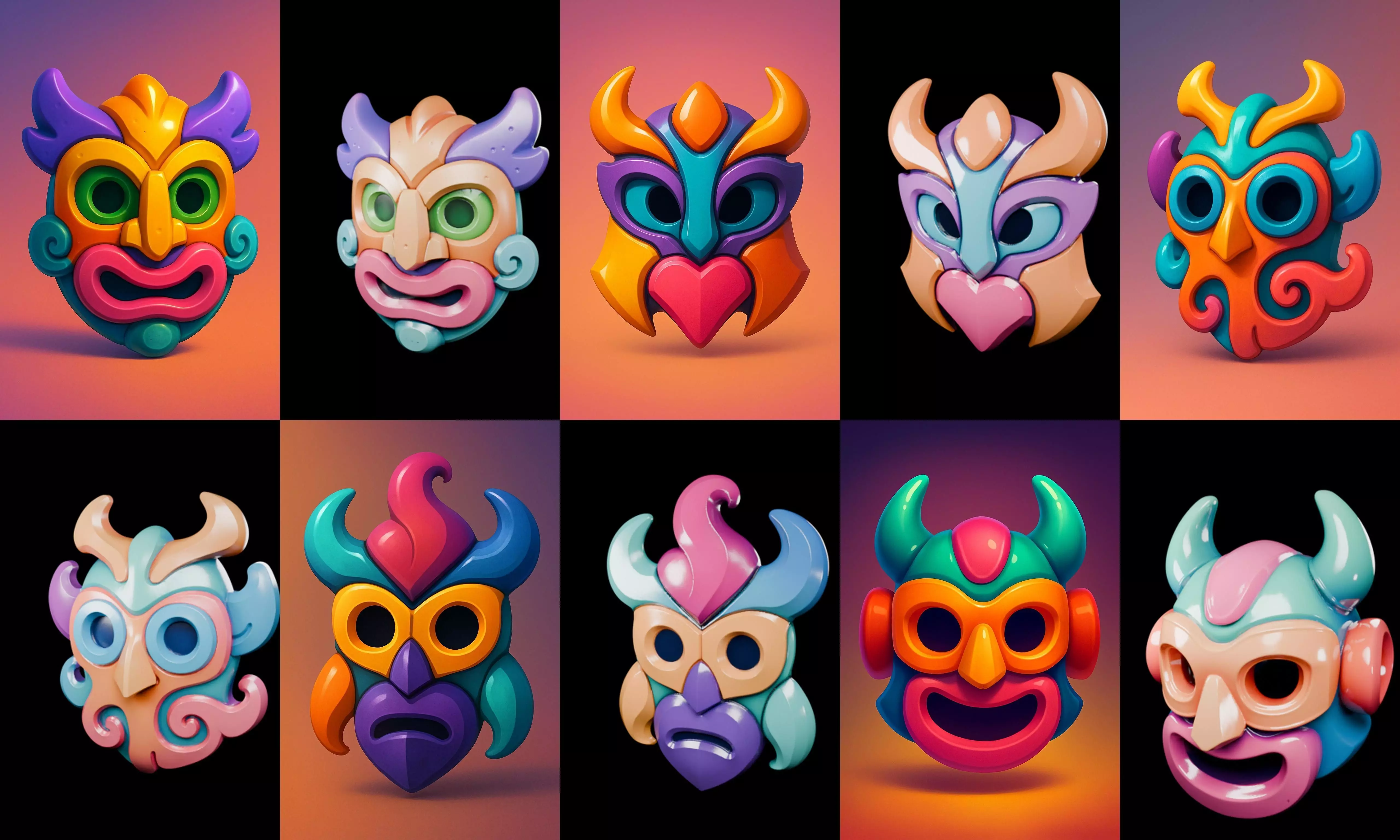 Crazy Funny Mask bundle 7 pack 100 glb 3D model_15