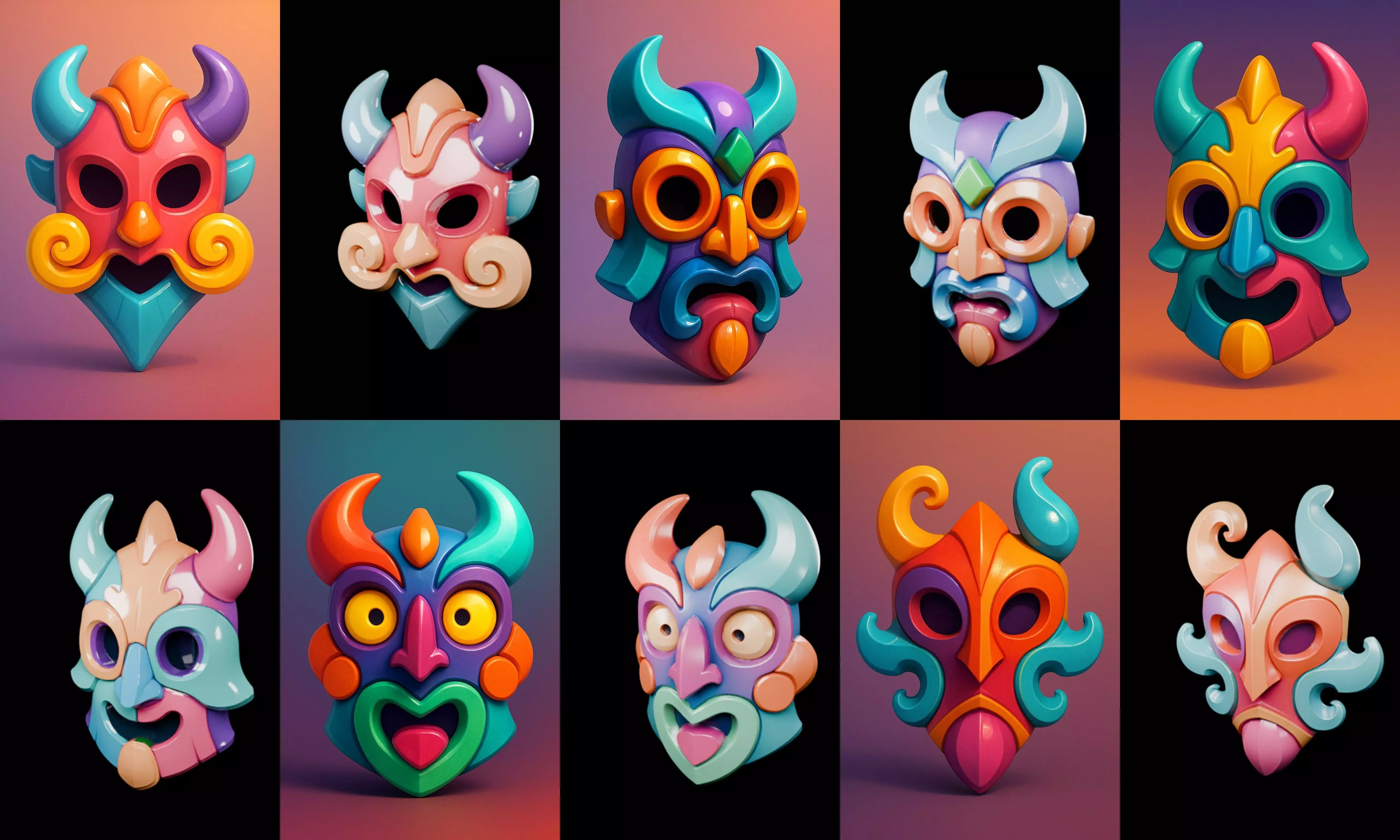 Crazy Funny Mask bundle 7 pack 100 glb 3D model_8