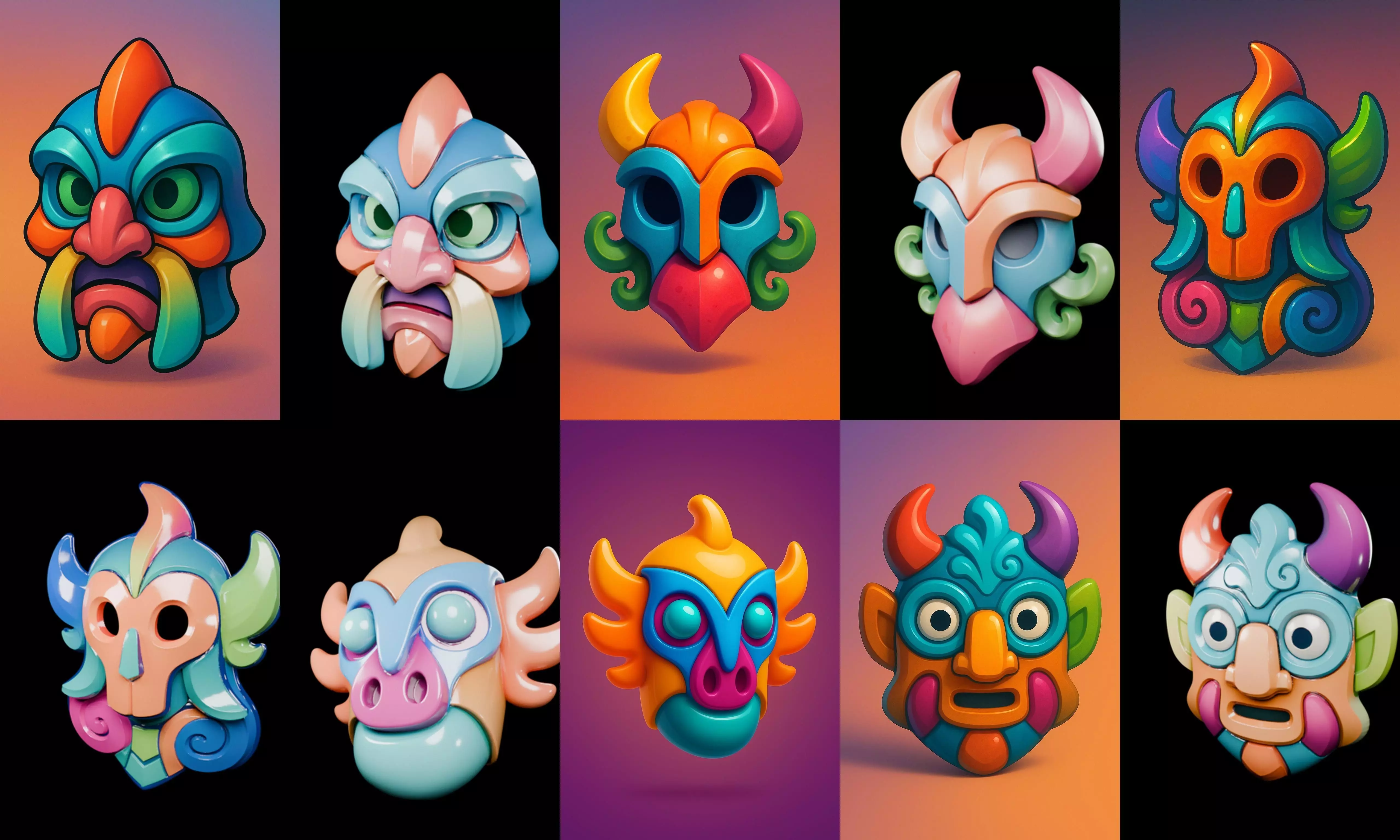 Crazy Funny Mask bundle 7 pack 100 glb 3D model_7