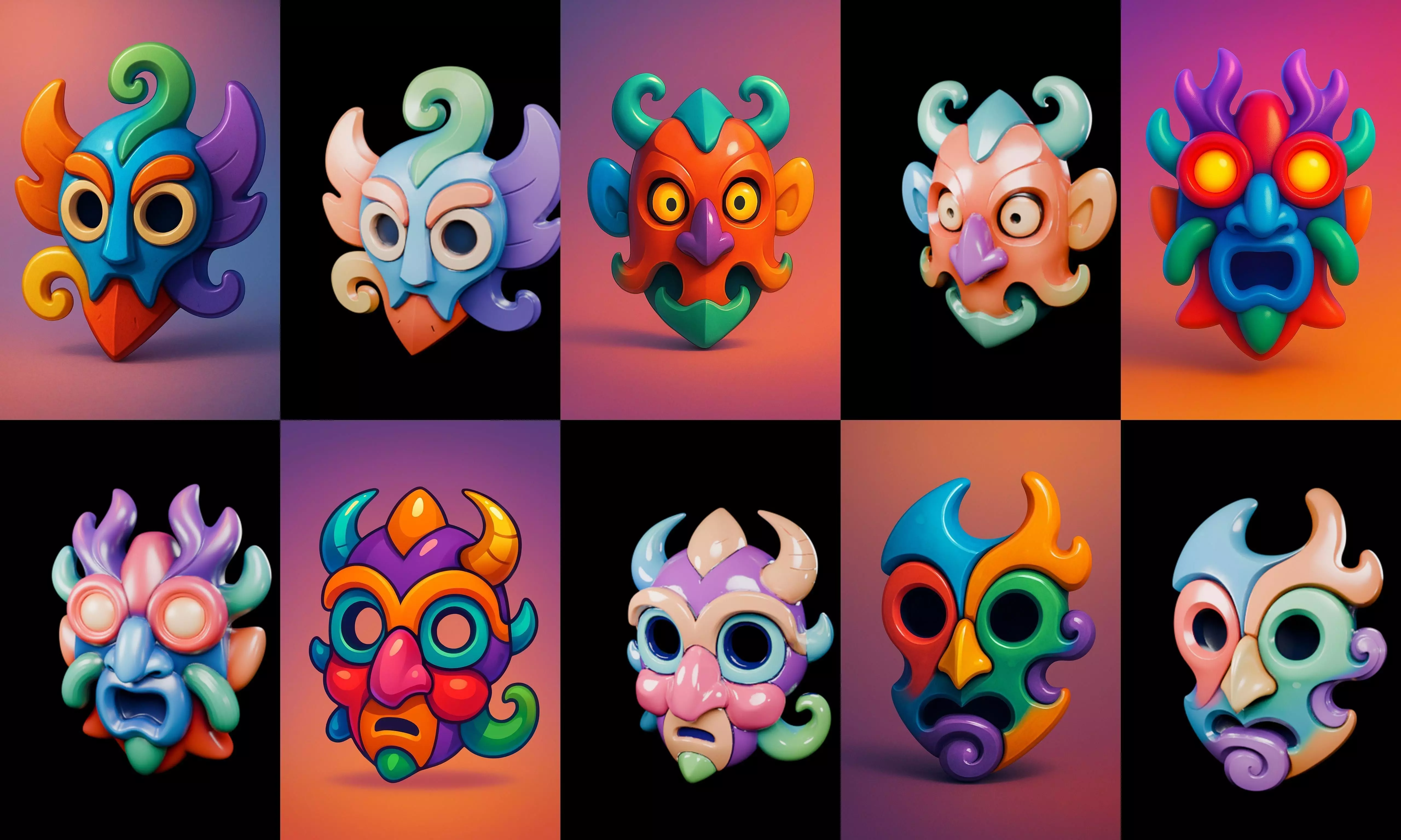 Crazy Funny Mask bundle 7 pack 100 glb 3D model_14