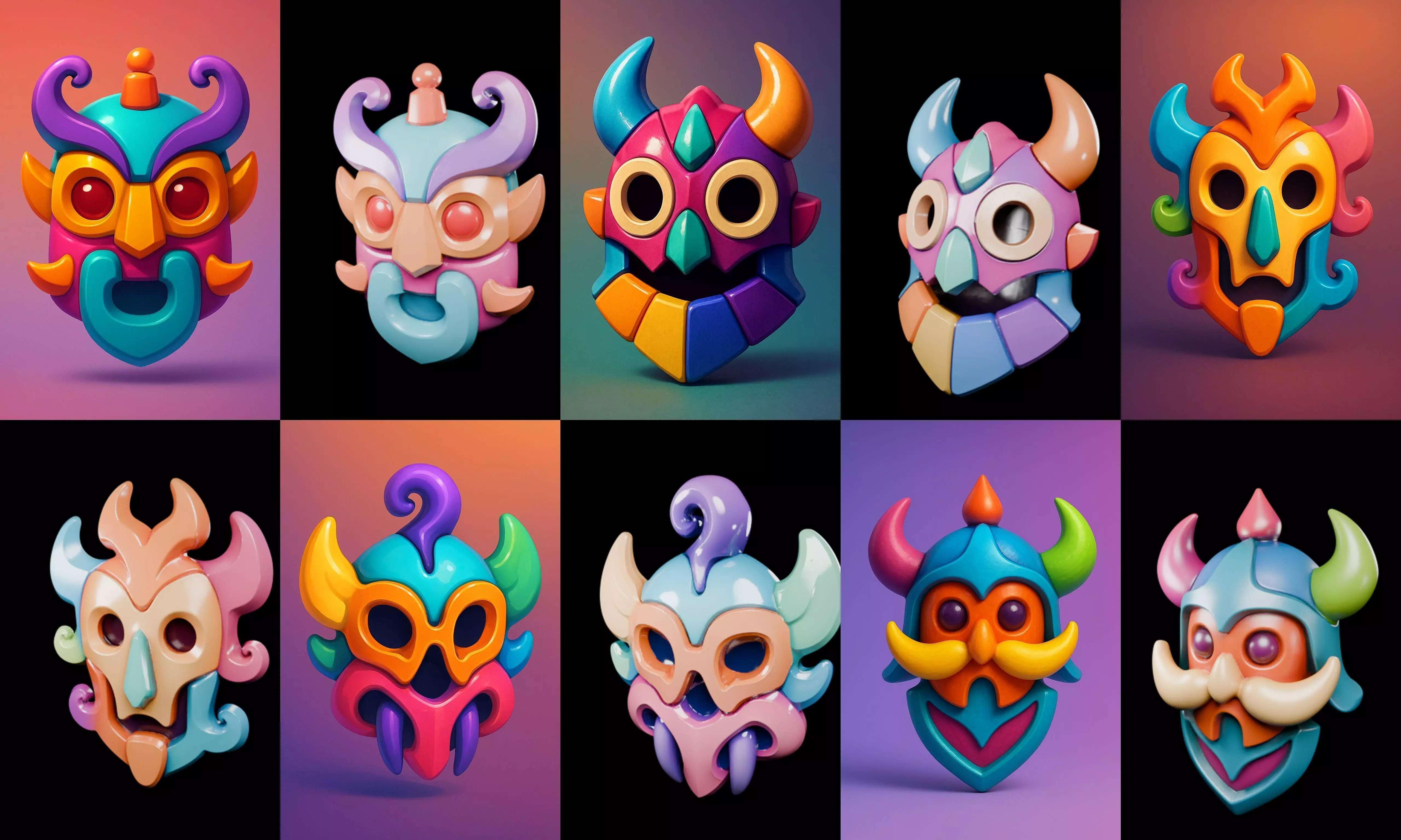 Crazy Funny Mask bundle 7 pack 100 glb 3D model_4
