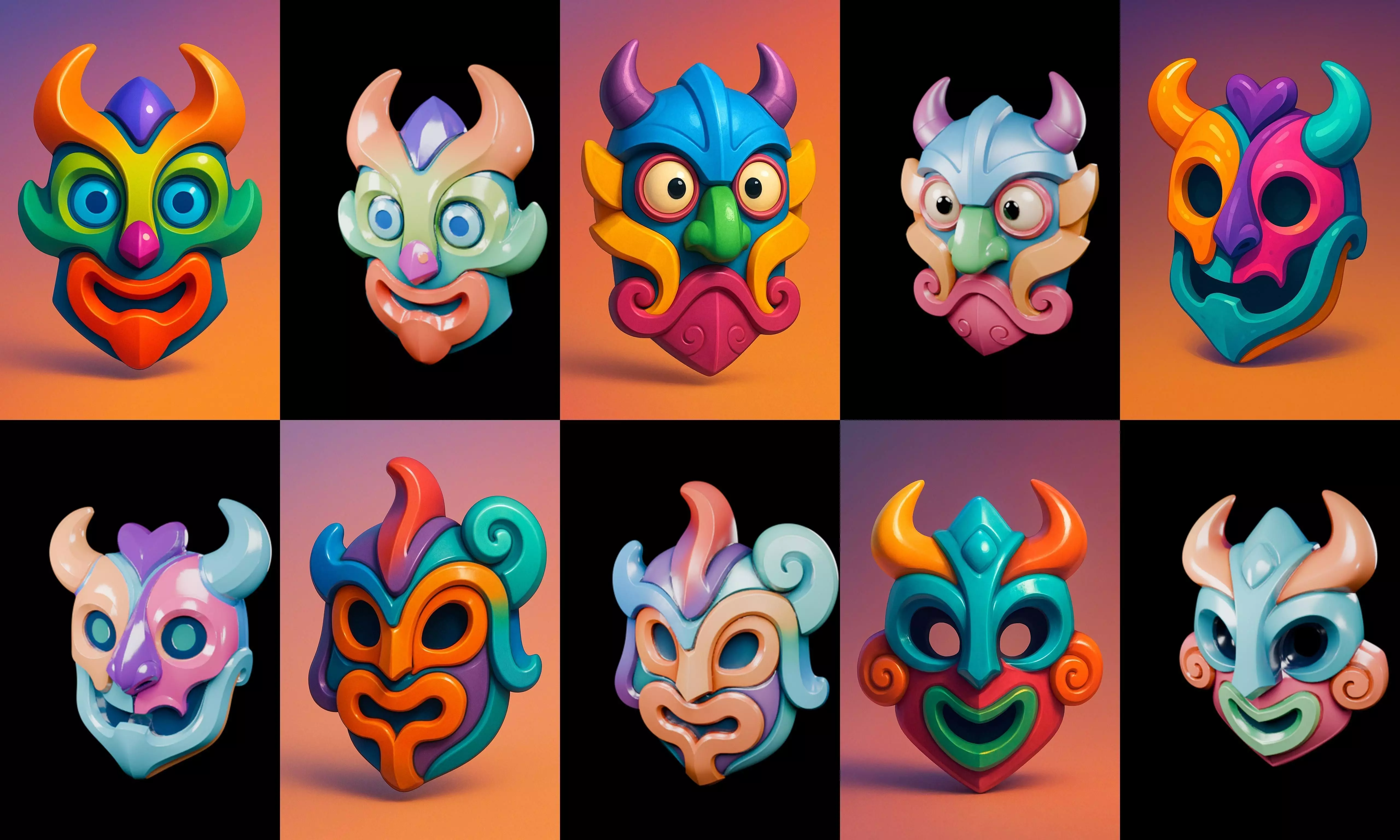 Crazy Funny Mask bundle 7 pack 100 glb 3D model_12