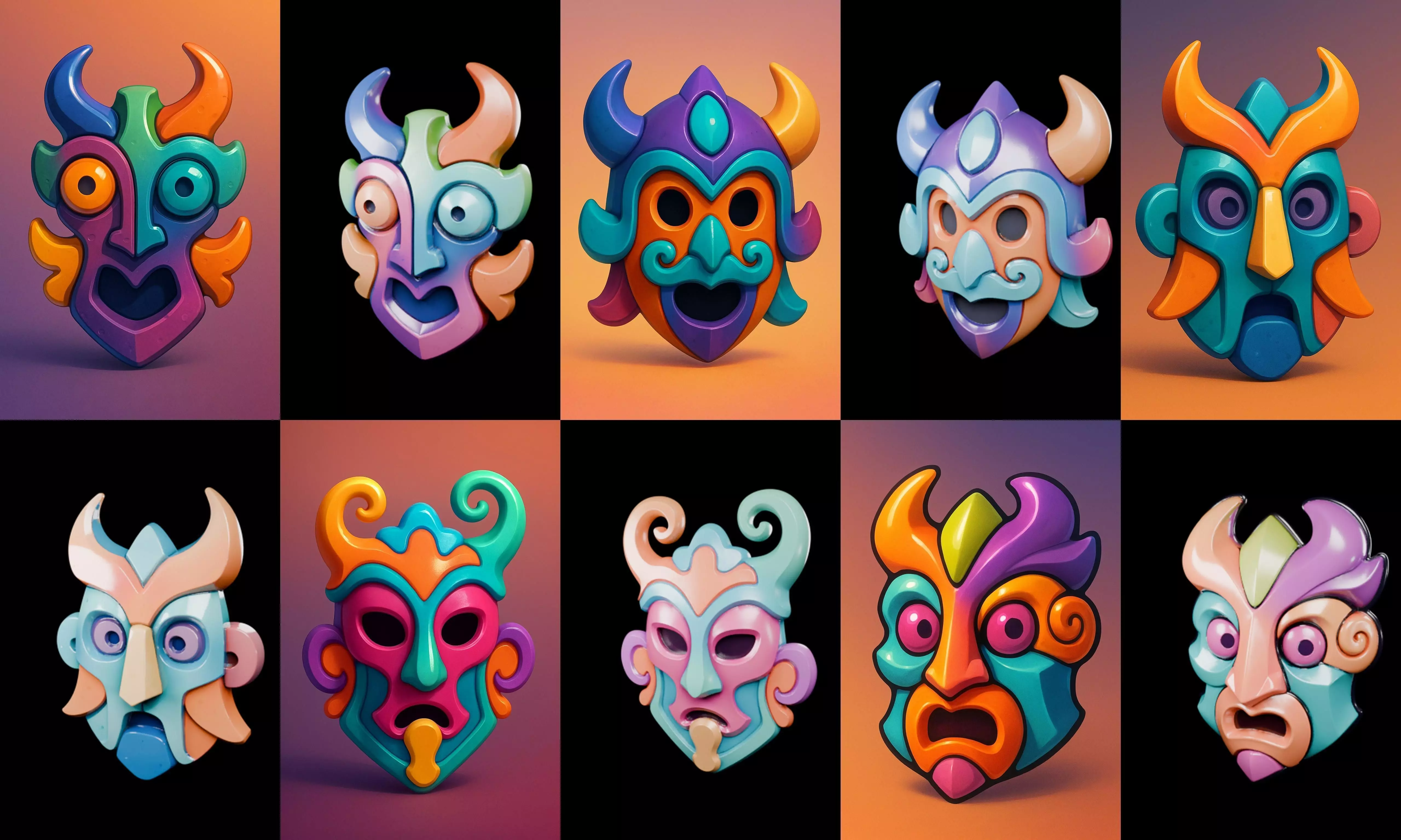 Crazy Funny Mask bundle 7 pack 100 glb 3D model_1