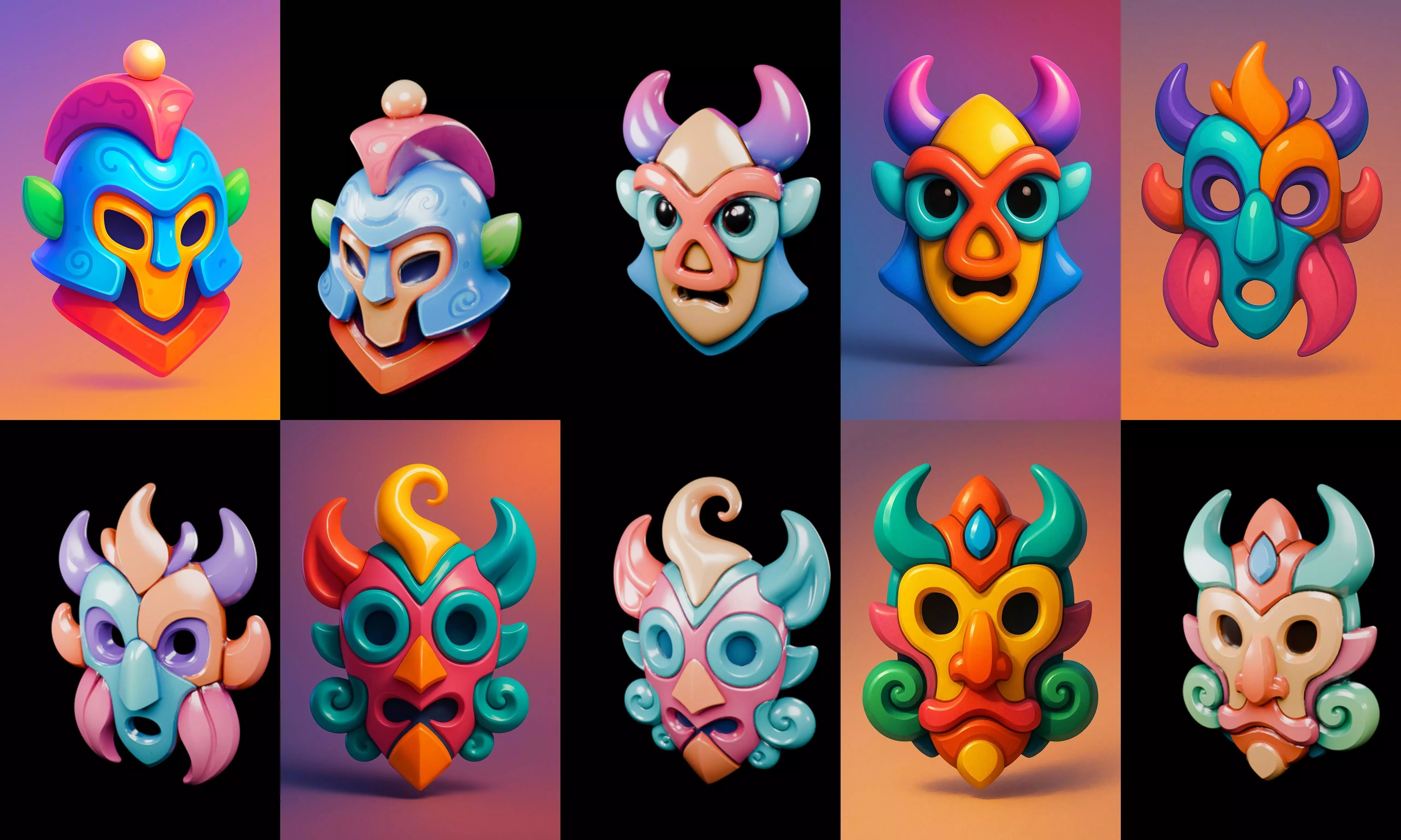 Crazy Funny Mask bundle 7 pack 100 glb 3D model_18