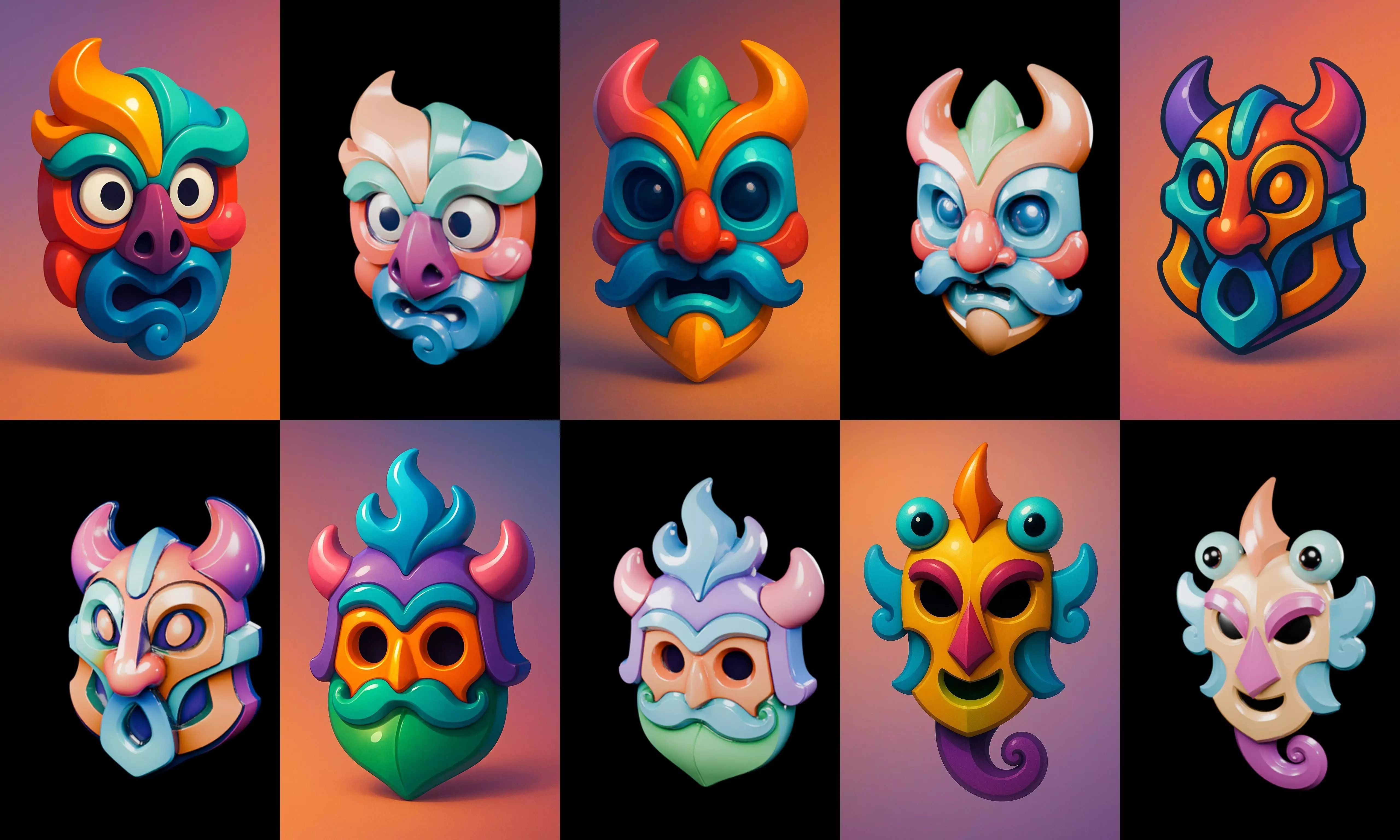 Crazy Funny Mask bundle 7 pack 100 glb 3D model_6