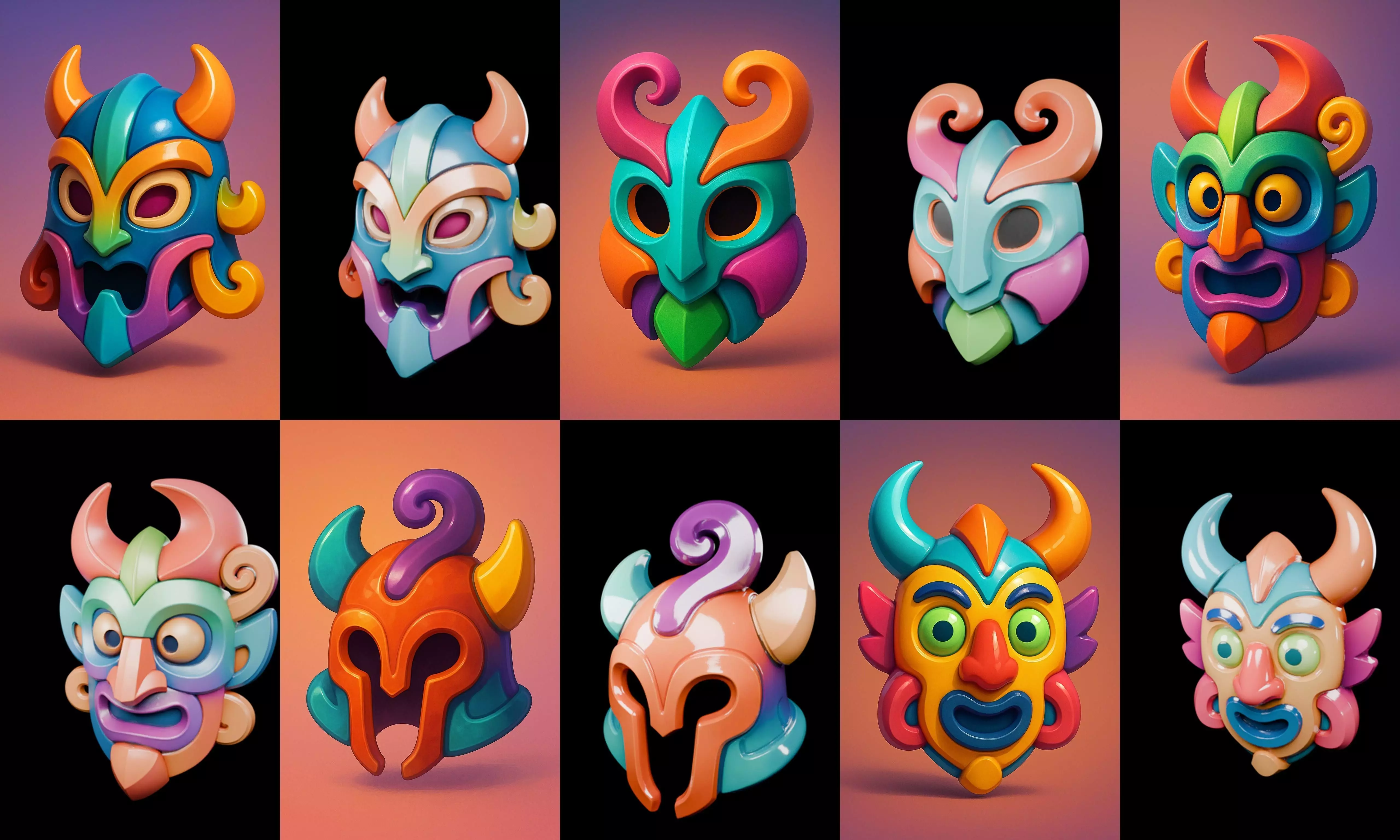 Crazy Funny Mask bundle 7 pack 100 glb 3D model_3