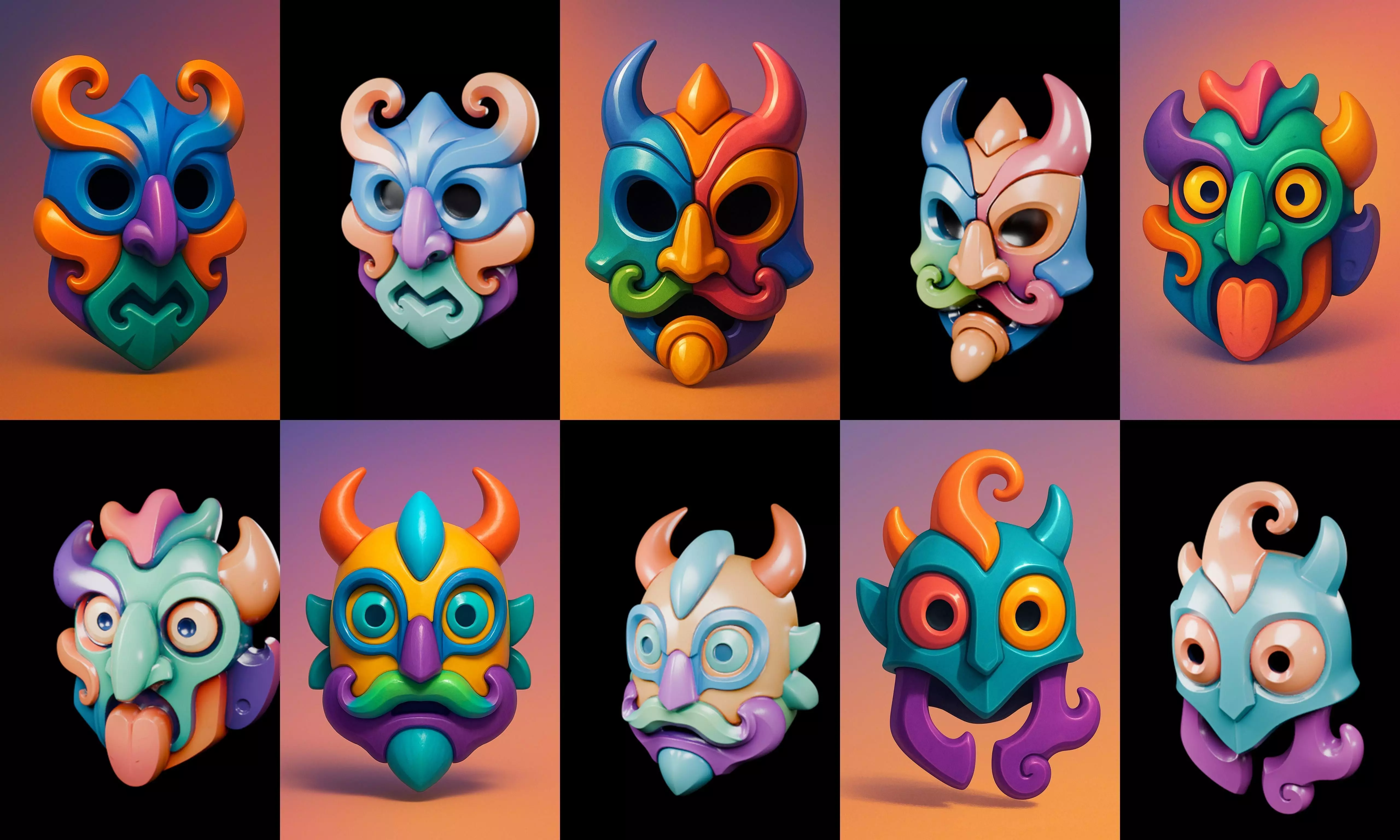 Crazy Funny Mask bundle 7 pack 100 glb 3D model_13
