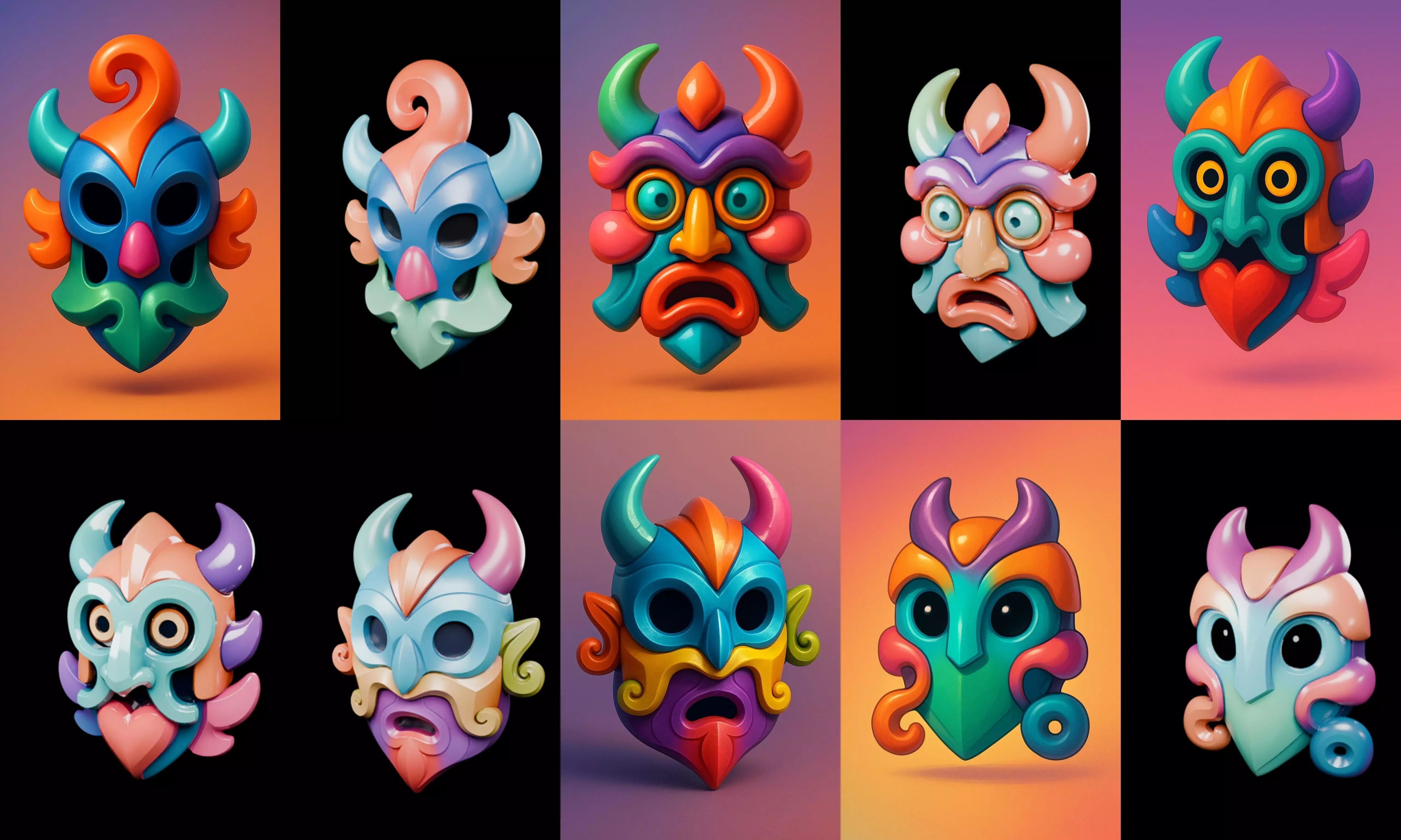 Crazy Funny Mask bundle 7 pack 100 glb 3D model_5