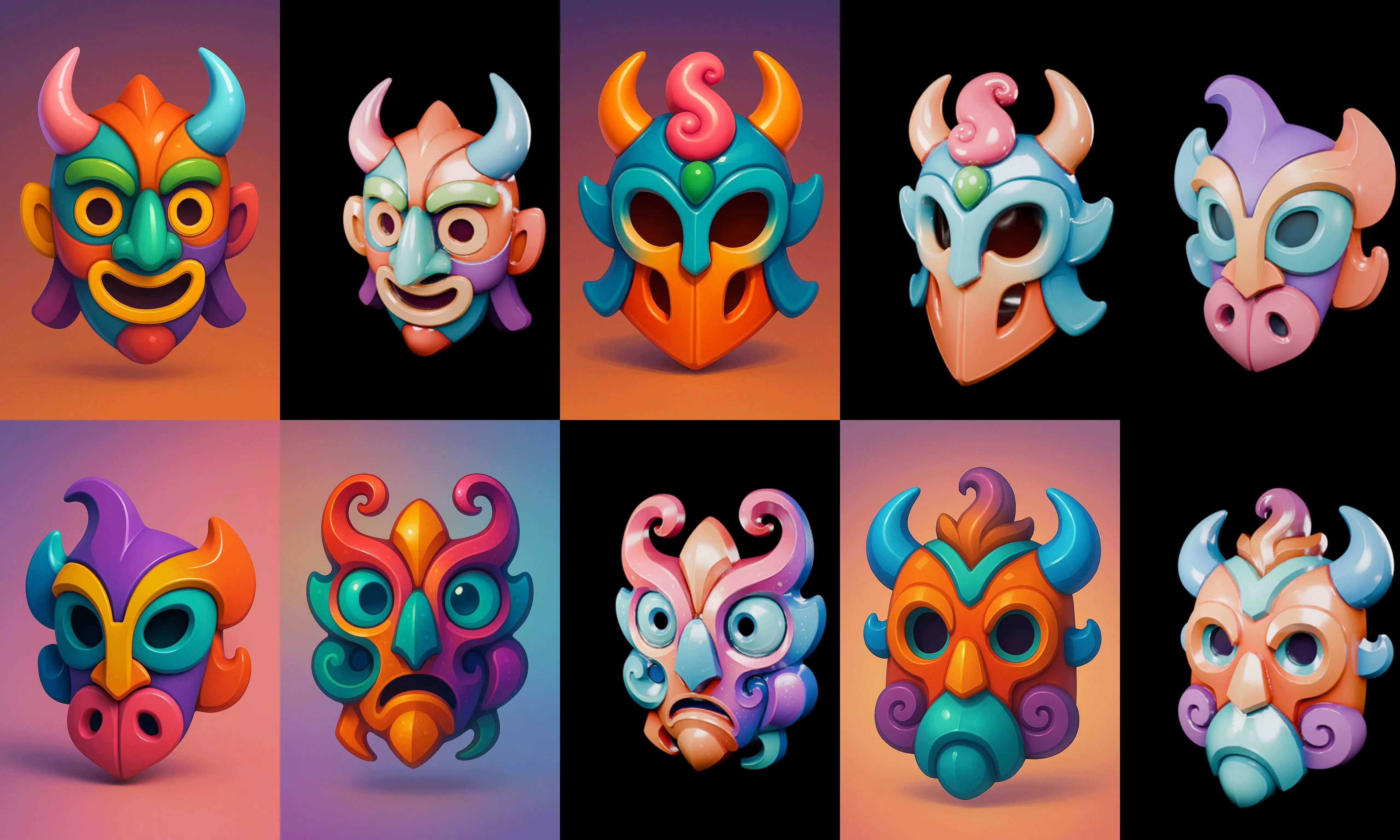 Crazy Funny Mask bundle 7 pack 100 glb 3D model_2