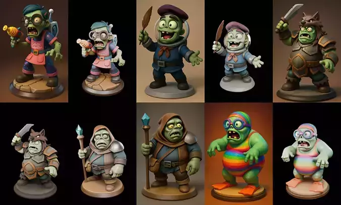 Funny Zombie bundle 13 pack 100 glb