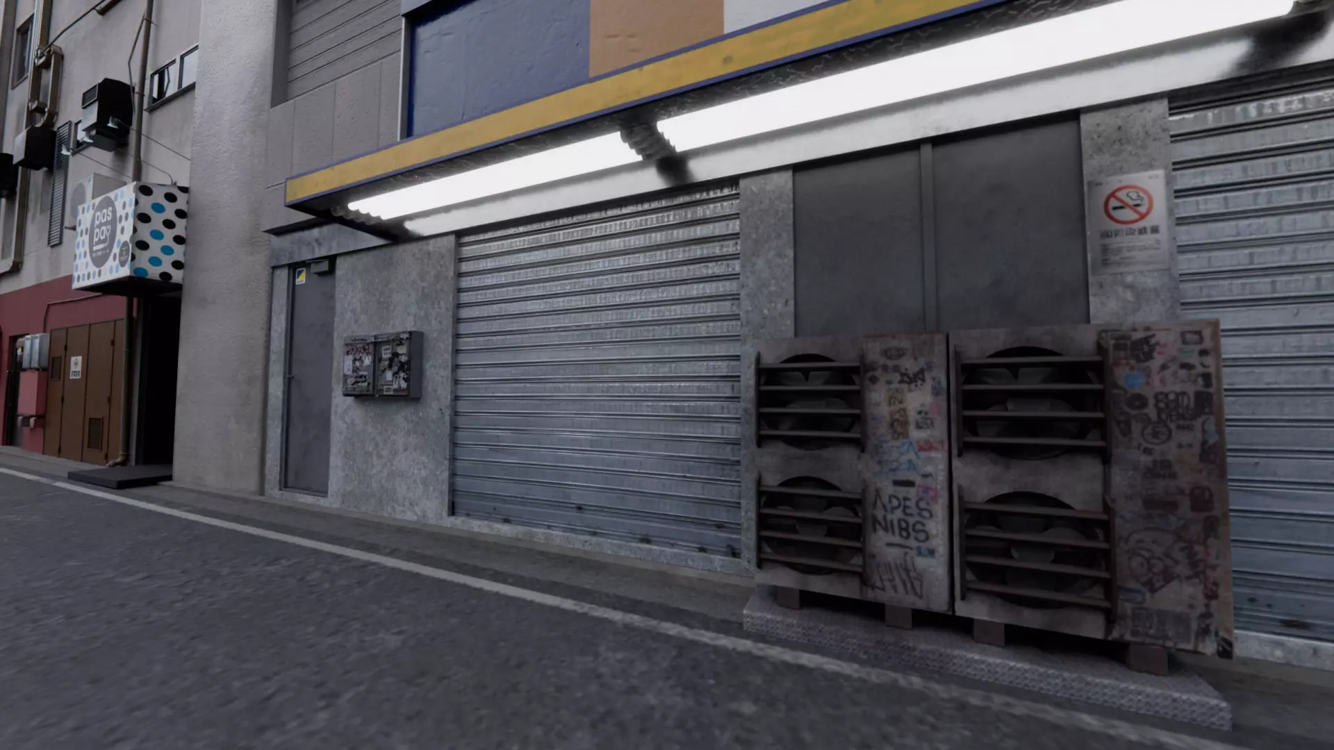 Akihabara Tokyo Street with Buildings and Sidewalk Low-poly 3D model_16