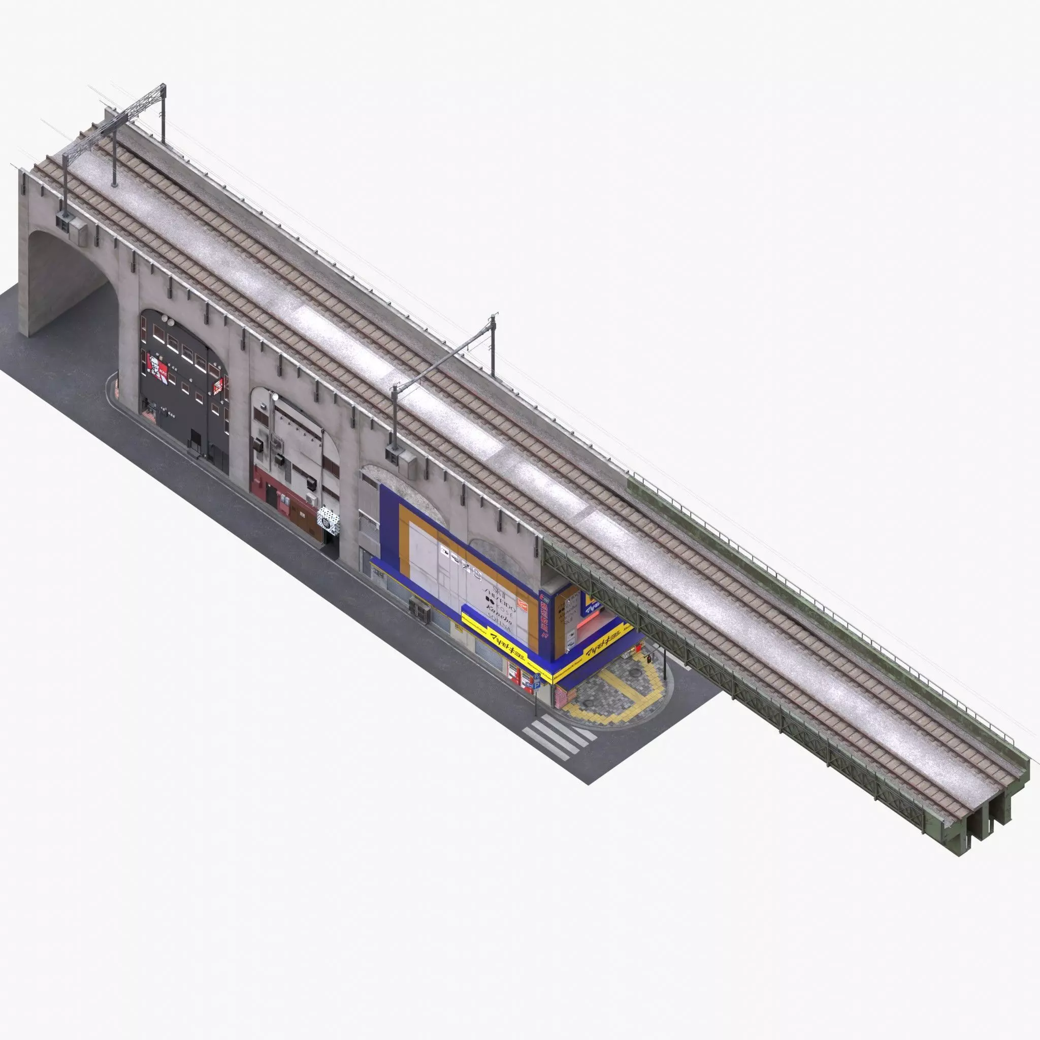 Akihabara Tokyo Street with Buildings and Sidewalk Low-poly 3D model_7