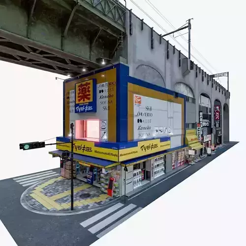 Akihabara Tokyo Street with Buildings and Sidewalk Low-poly 3D model Akihabara Tokyo Street with Buildings and Sidewalk Low-poly 3D model