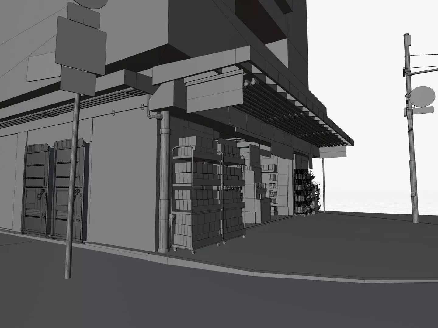 Akihabara Tokyo Street with Buildings and Sidewalk Low-poly 3D model_21