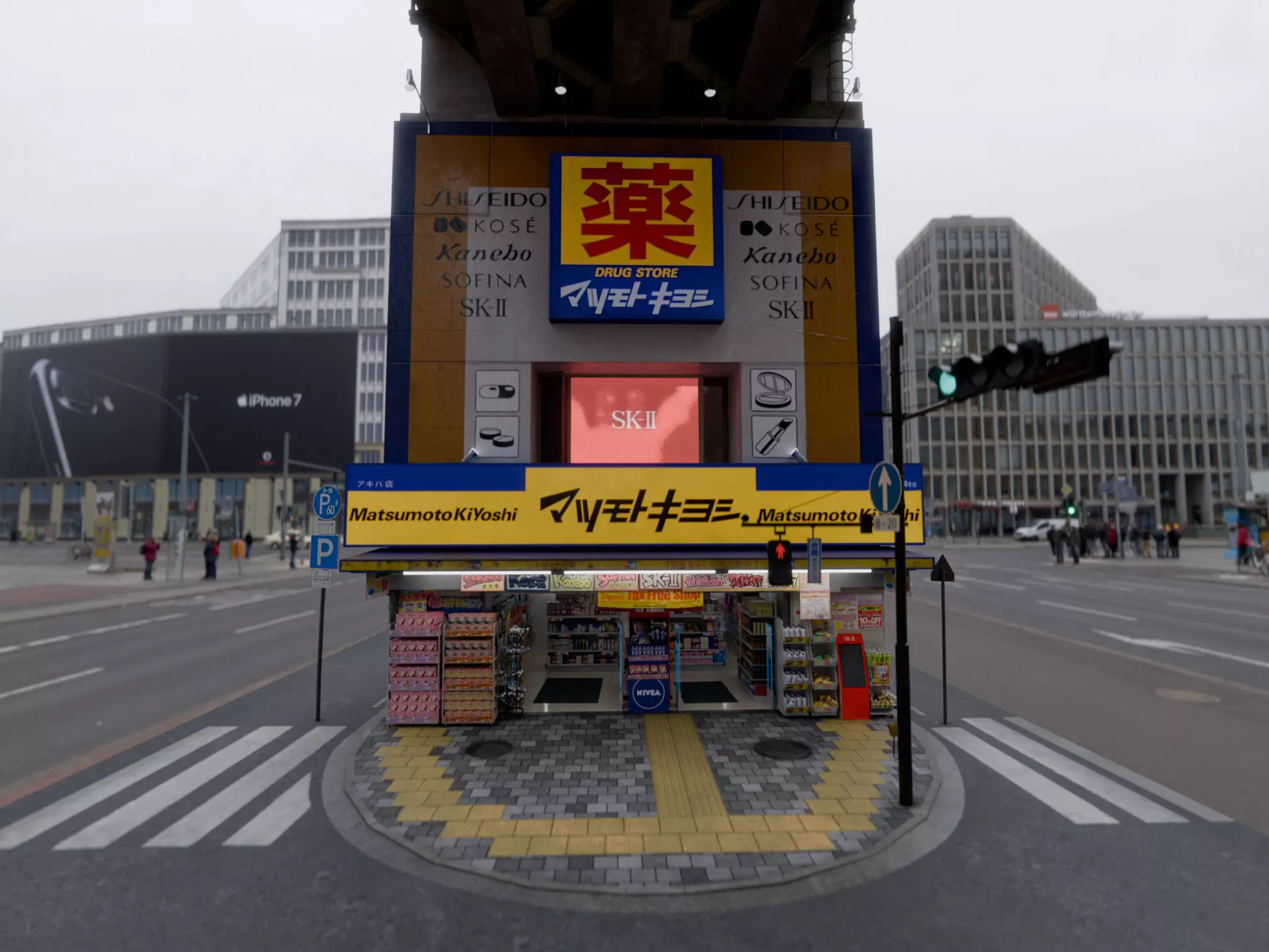 Akihabara Tokyo Street with Buildings and Sidewalk Low-poly 3D model_9