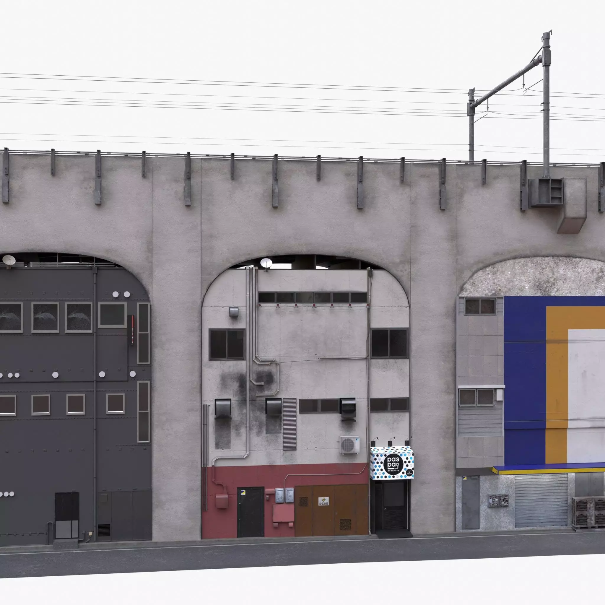 Akihabara Tokyo Street with Buildings and Sidewalk Low-poly 3D model_5