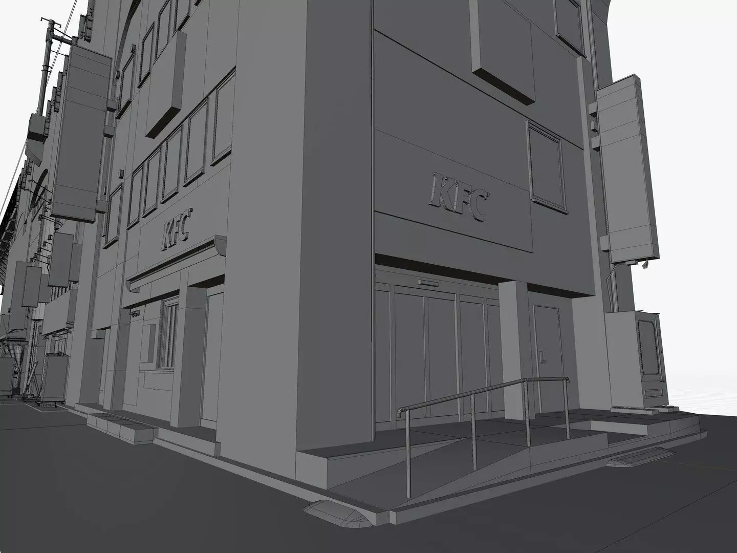 Akihabara Tokyo Street with Buildings and Sidewalk Low-poly 3D model_25