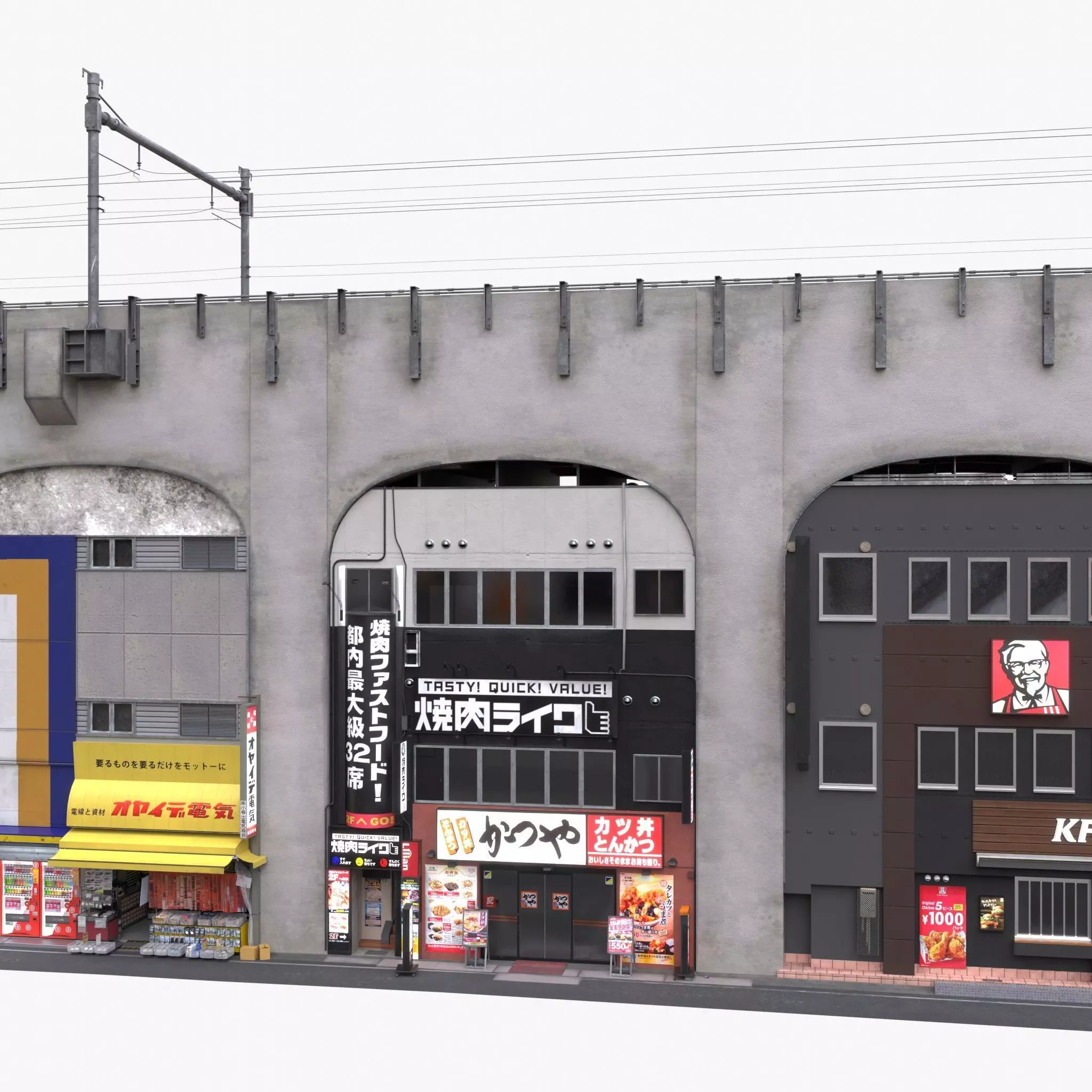Akihabara Tokyo Street with Buildings and Sidewalk Low-poly 3D model_2