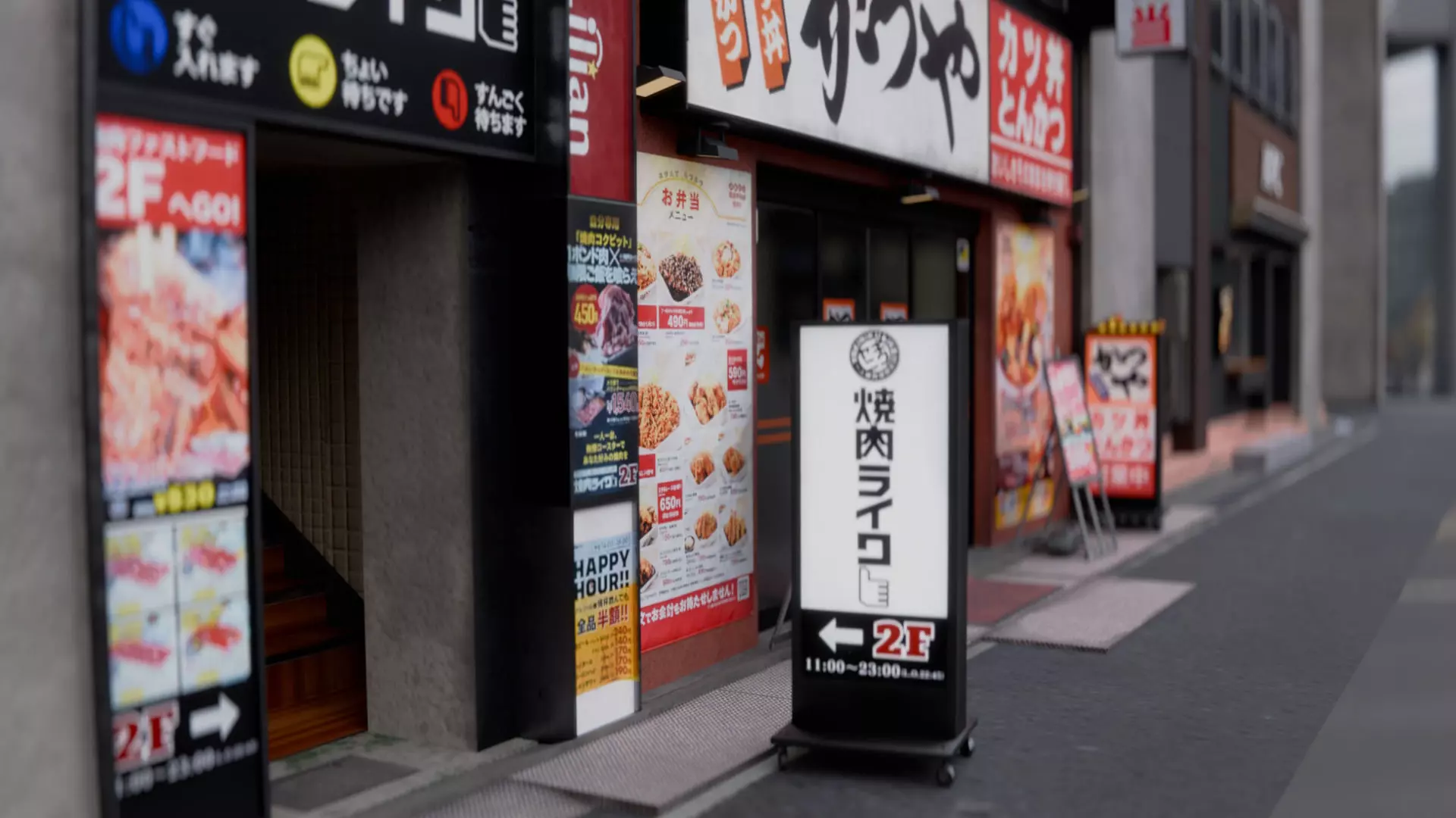 Akihabara Tokyo Street with Buildings and Sidewalk Low-poly 3D model_13