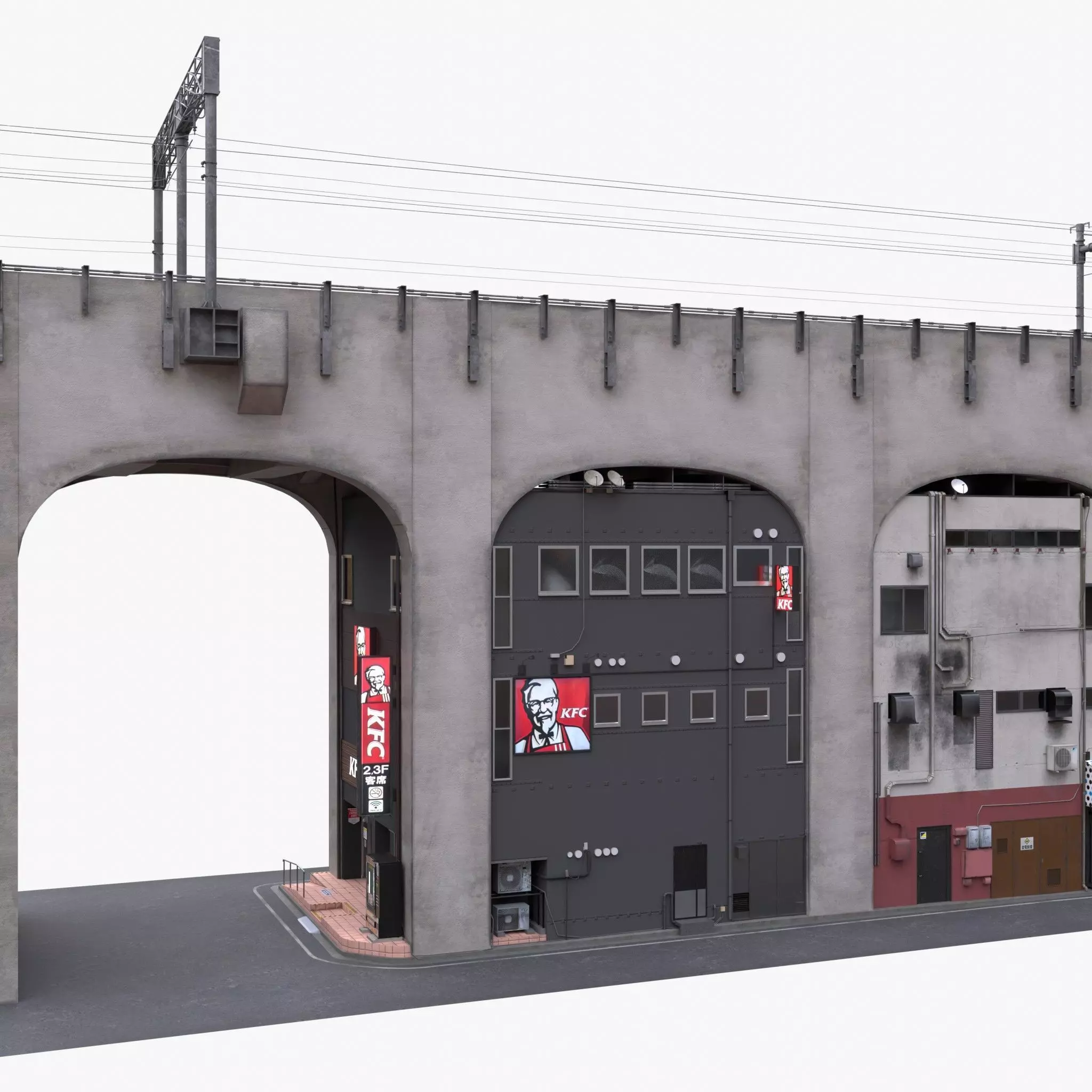 Akihabara Tokyo Street with Buildings and Sidewalk Low-poly 3D model_4