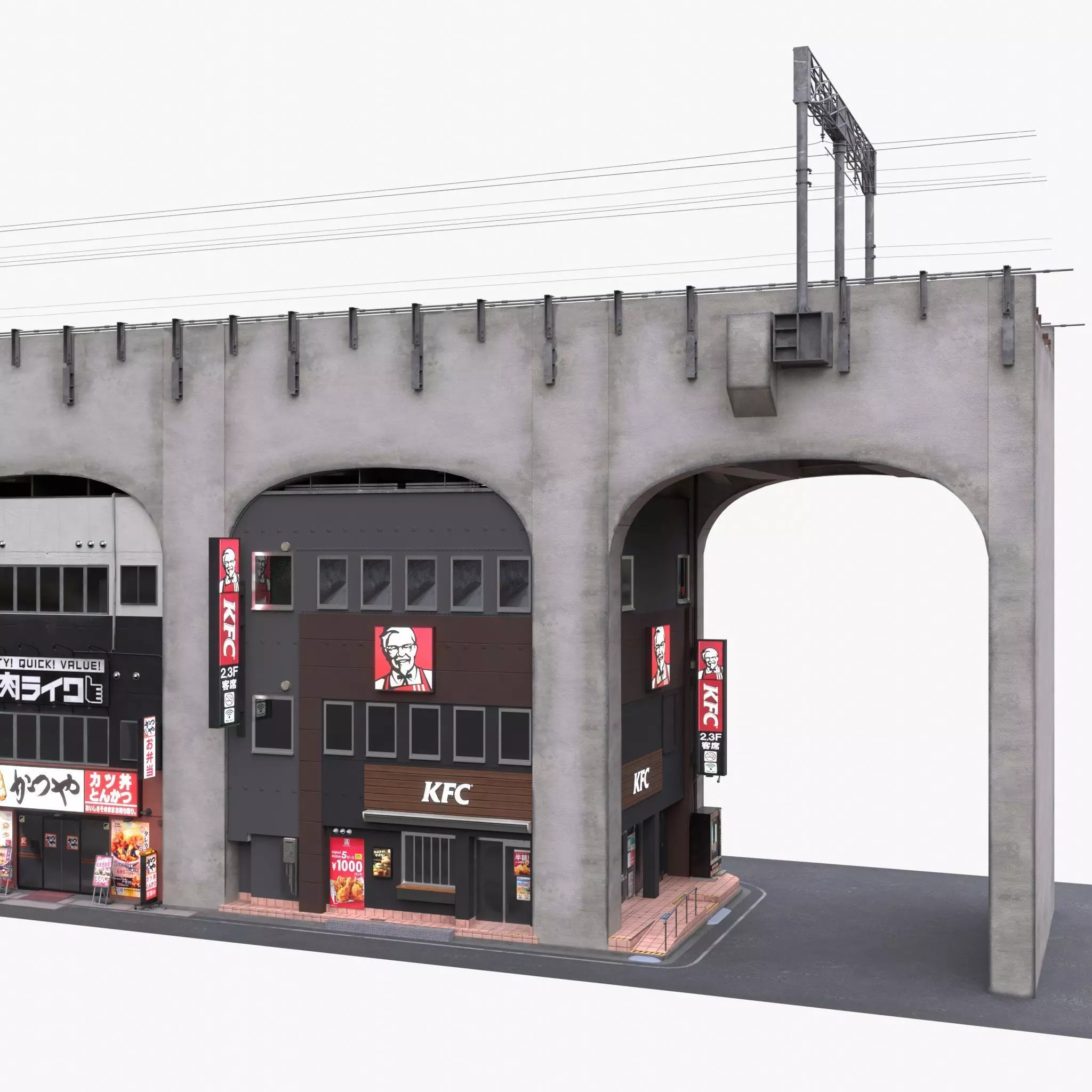 Akihabara Tokyo Street with Buildings and Sidewalk Low-poly 3D model_3