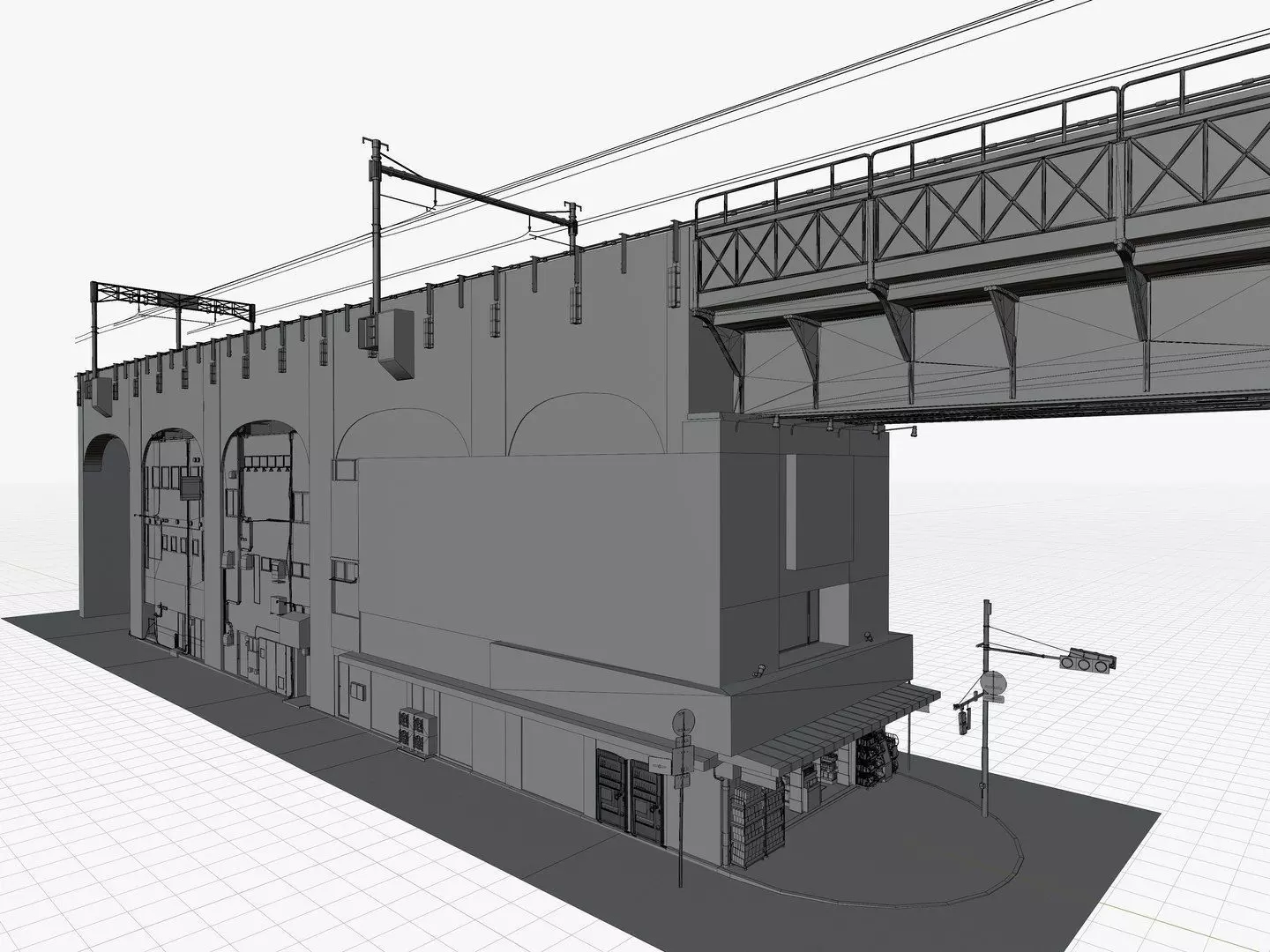 Akihabara Tokyo Street with Buildings and Sidewalk Low-poly 3D model_29