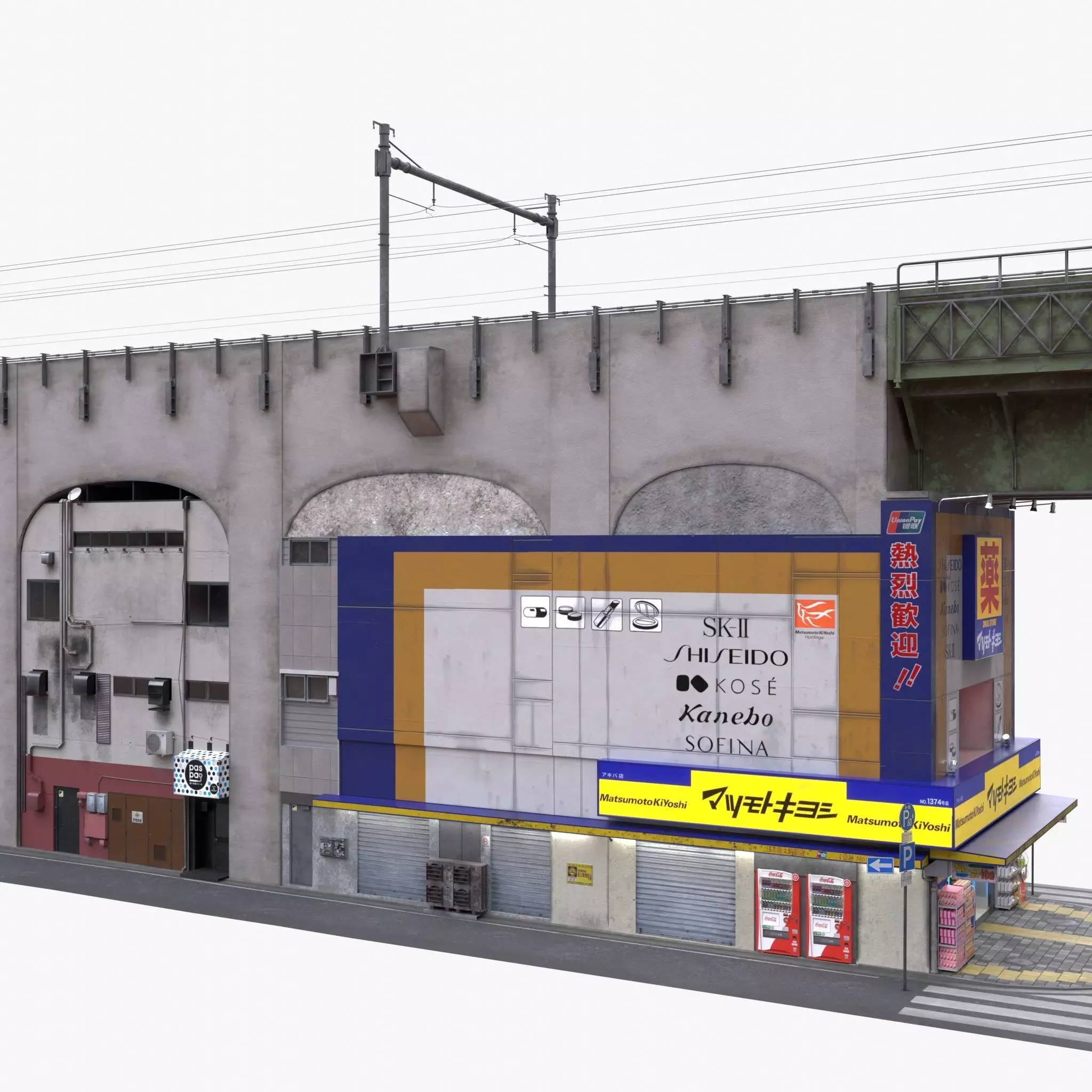 Akihabara Tokyo Street with Buildings and Sidewalk Low-poly 3D model_6