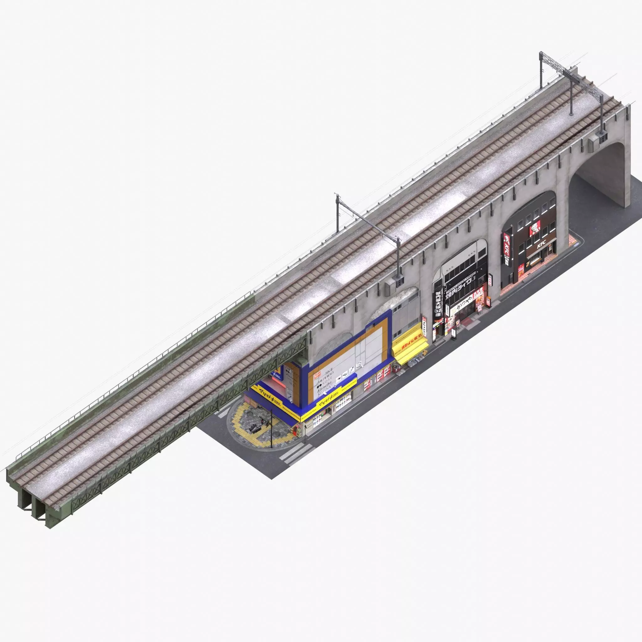 Akihabara Tokyo Street with Buildings and Sidewalk Low-poly 3D model_8