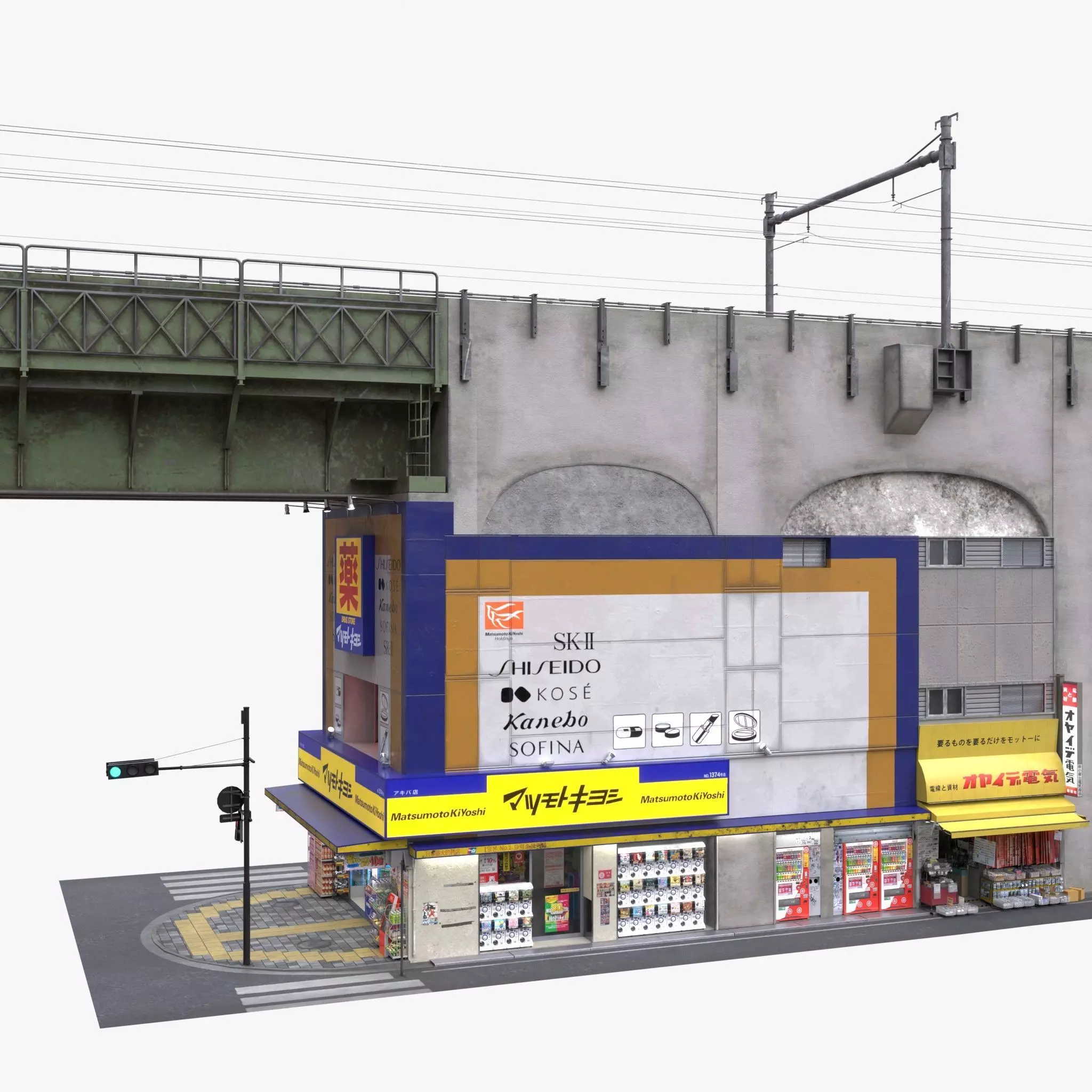 Akihabara Tokyo Street with Buildings and Sidewalk Low-poly 3D model_1