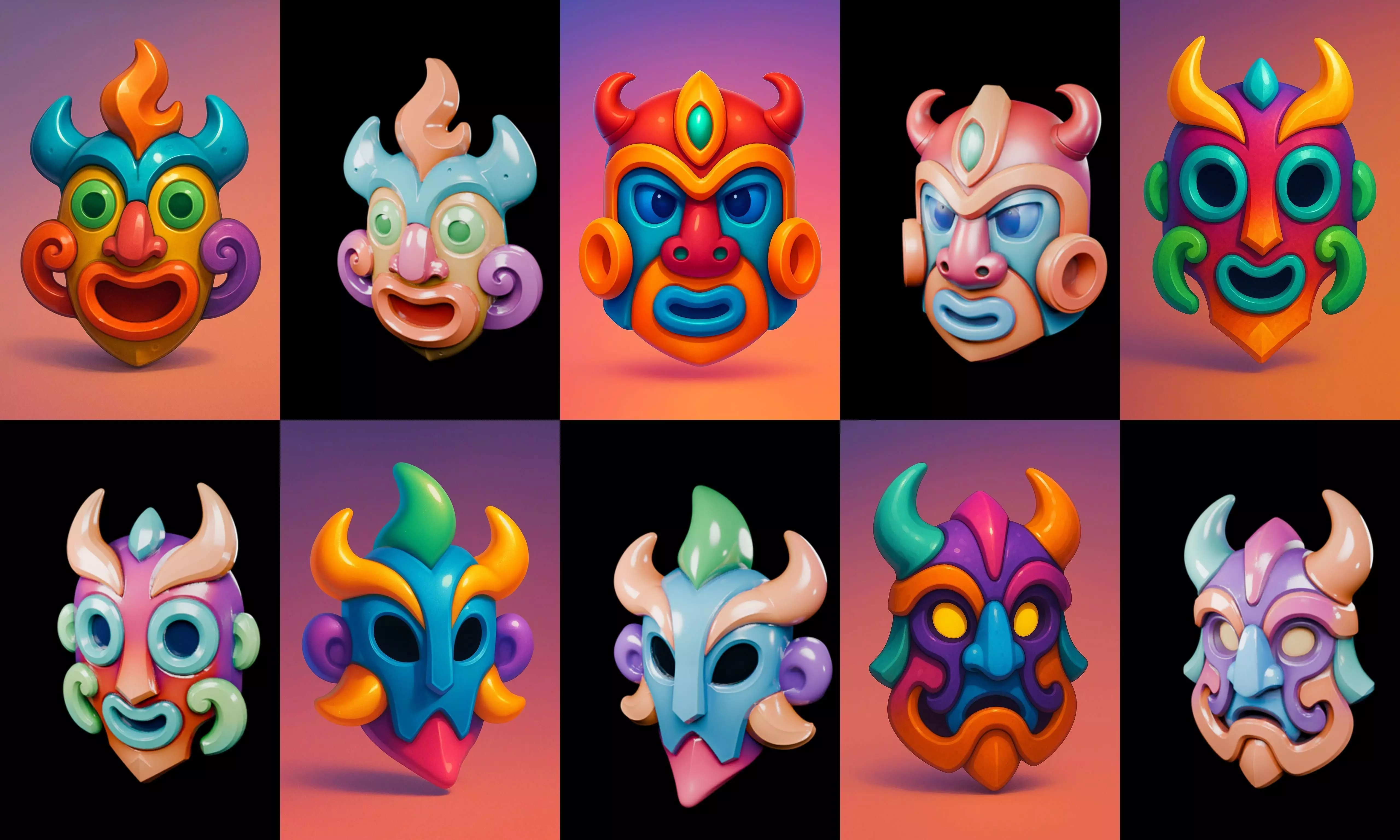 Crazy Funny Mask bundle 10 pack 100 glb 3D model_18
