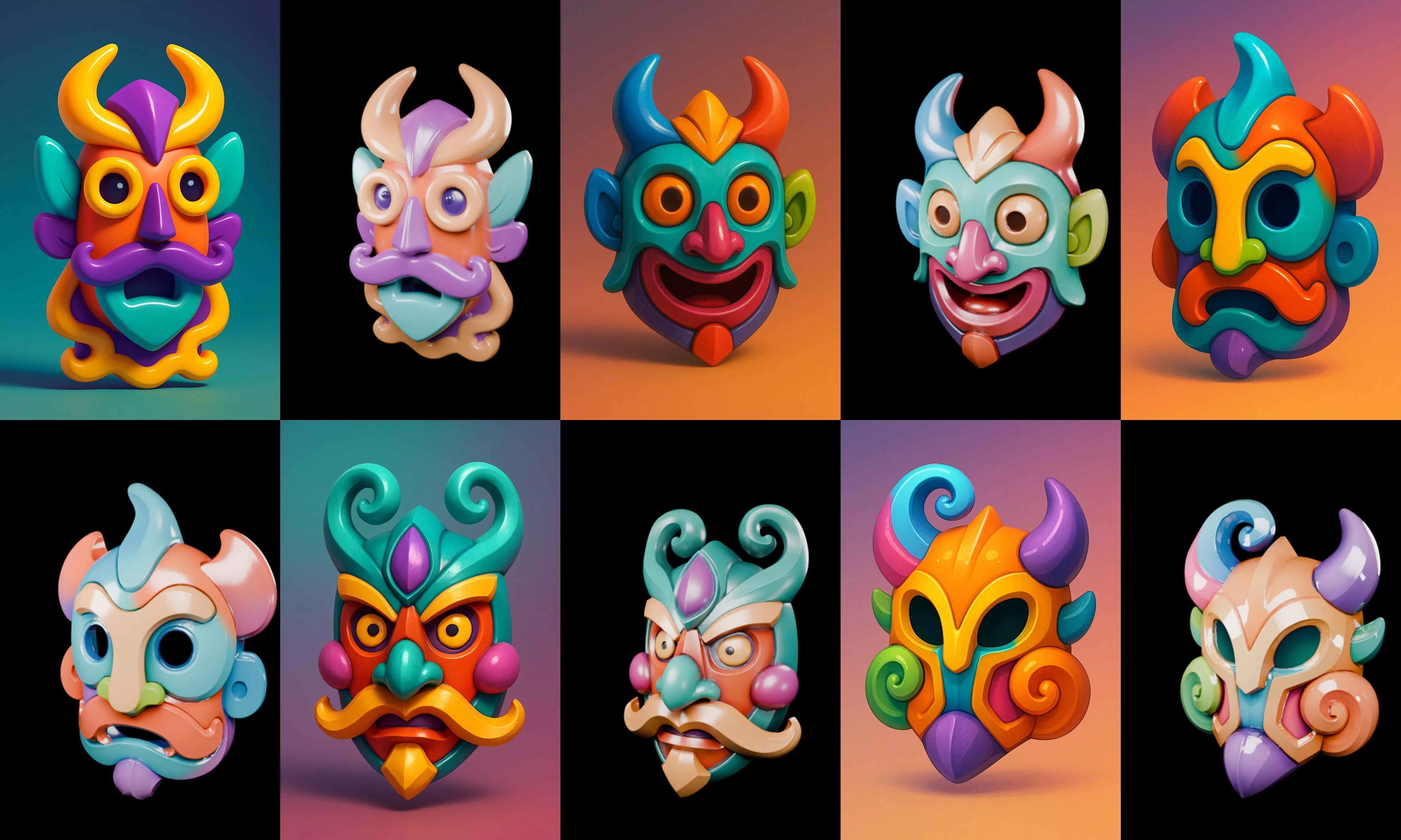 Crazy Funny Mask bundle 10 pack 100 glb 3D model_9