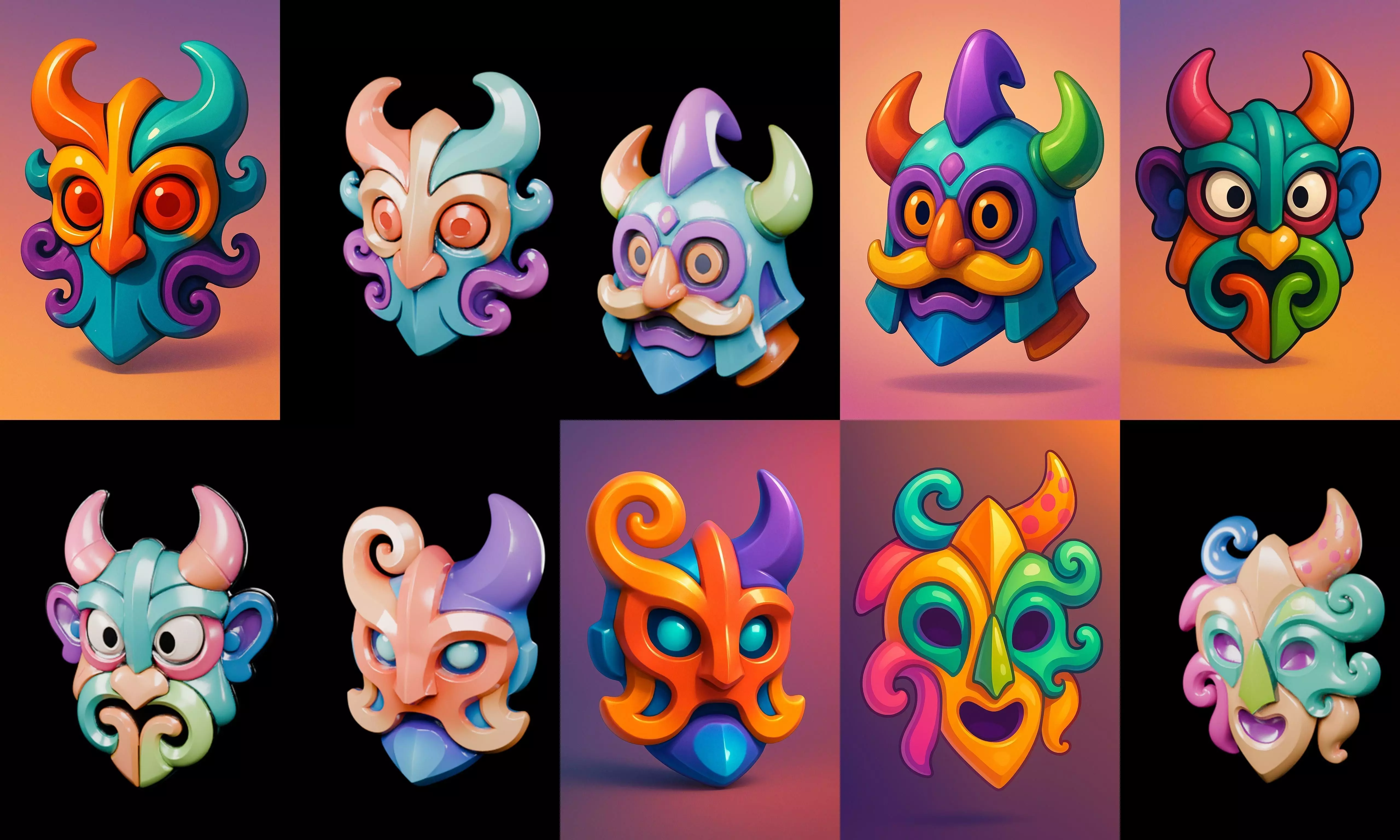 Crazy Funny Mask bundle 10 pack 100 glb 3D model_13