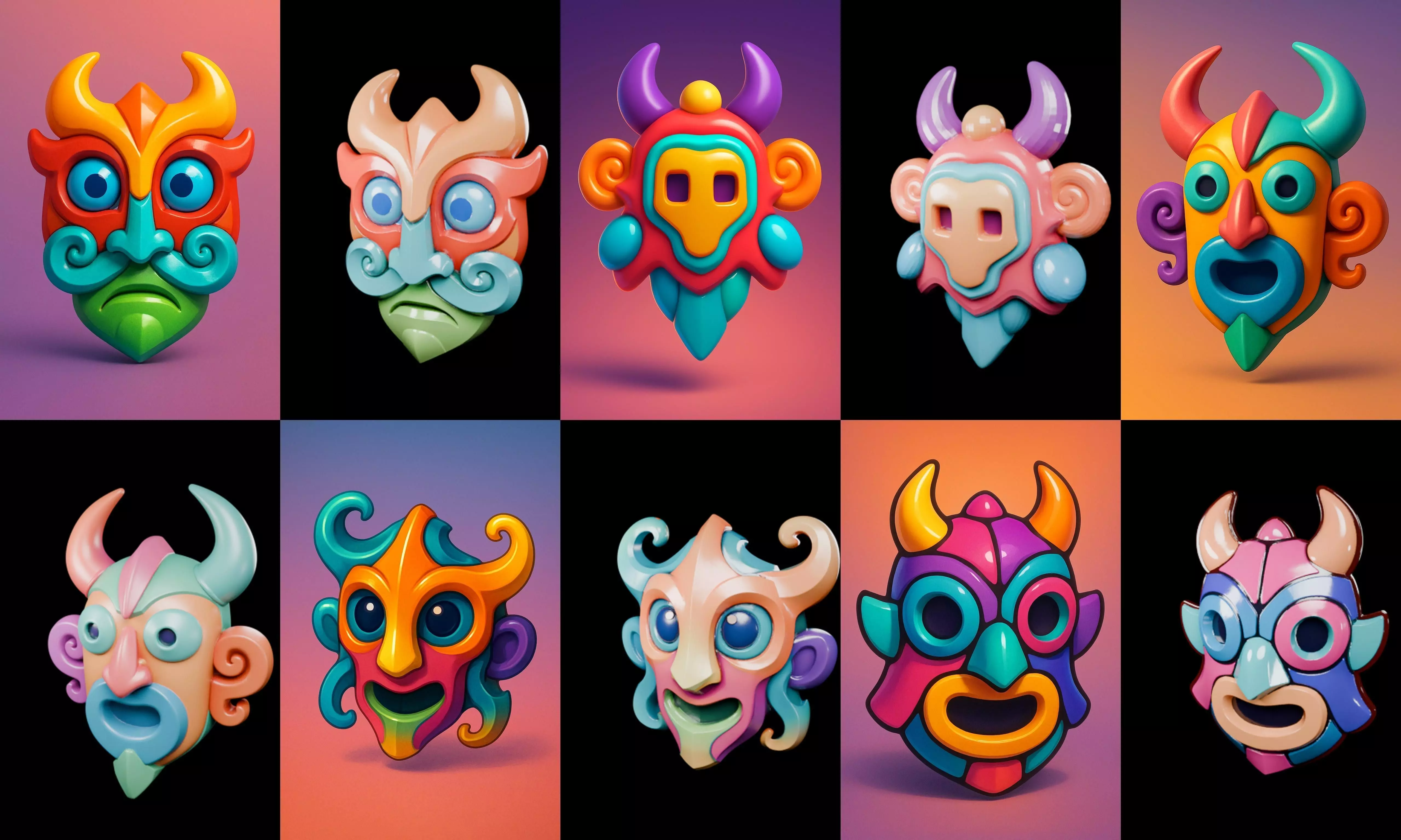 Crazy Funny Mask bundle 10 pack 100 glb 3D model_2