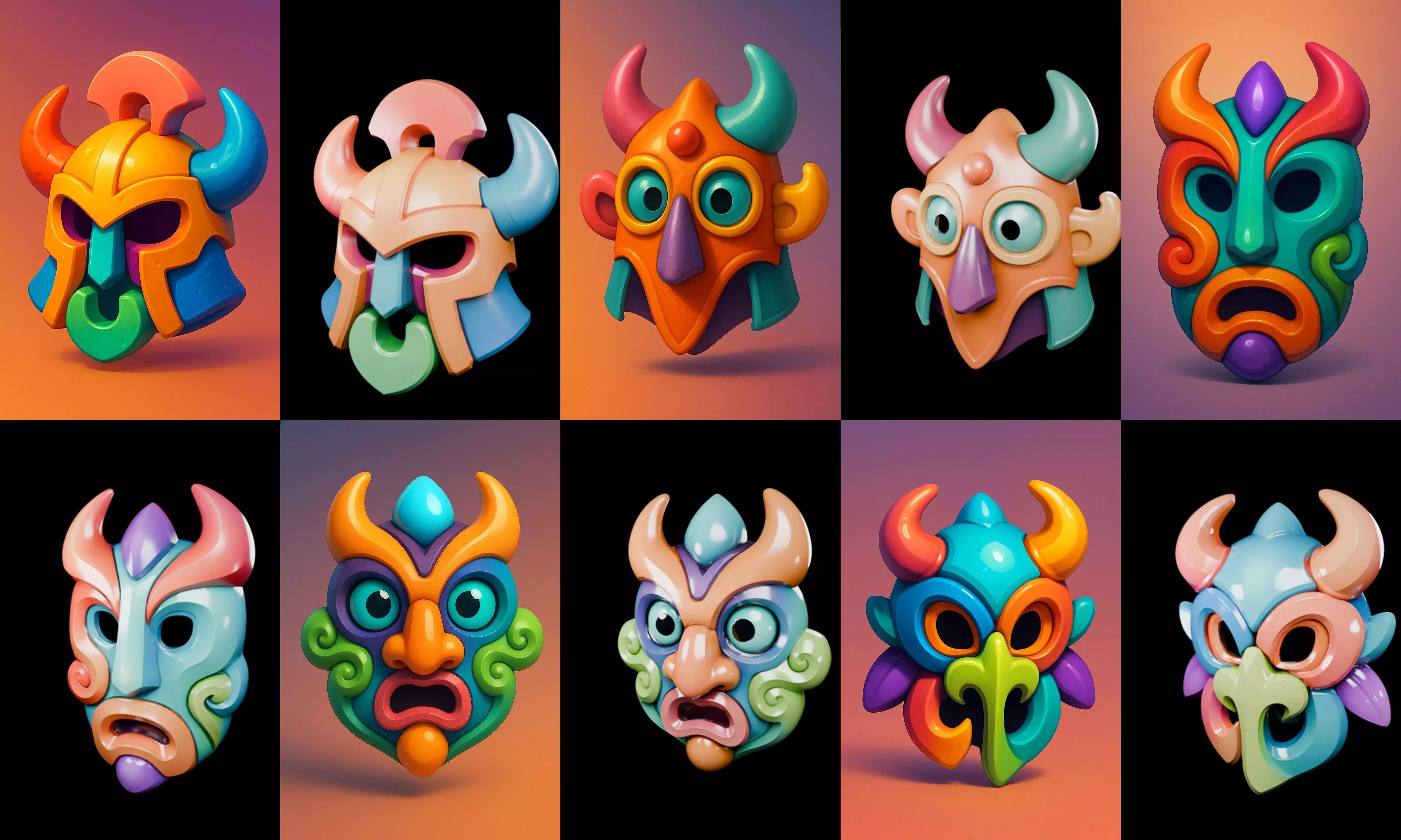 Crazy Funny Mask bundle 10 pack 100 glb 3D model_15