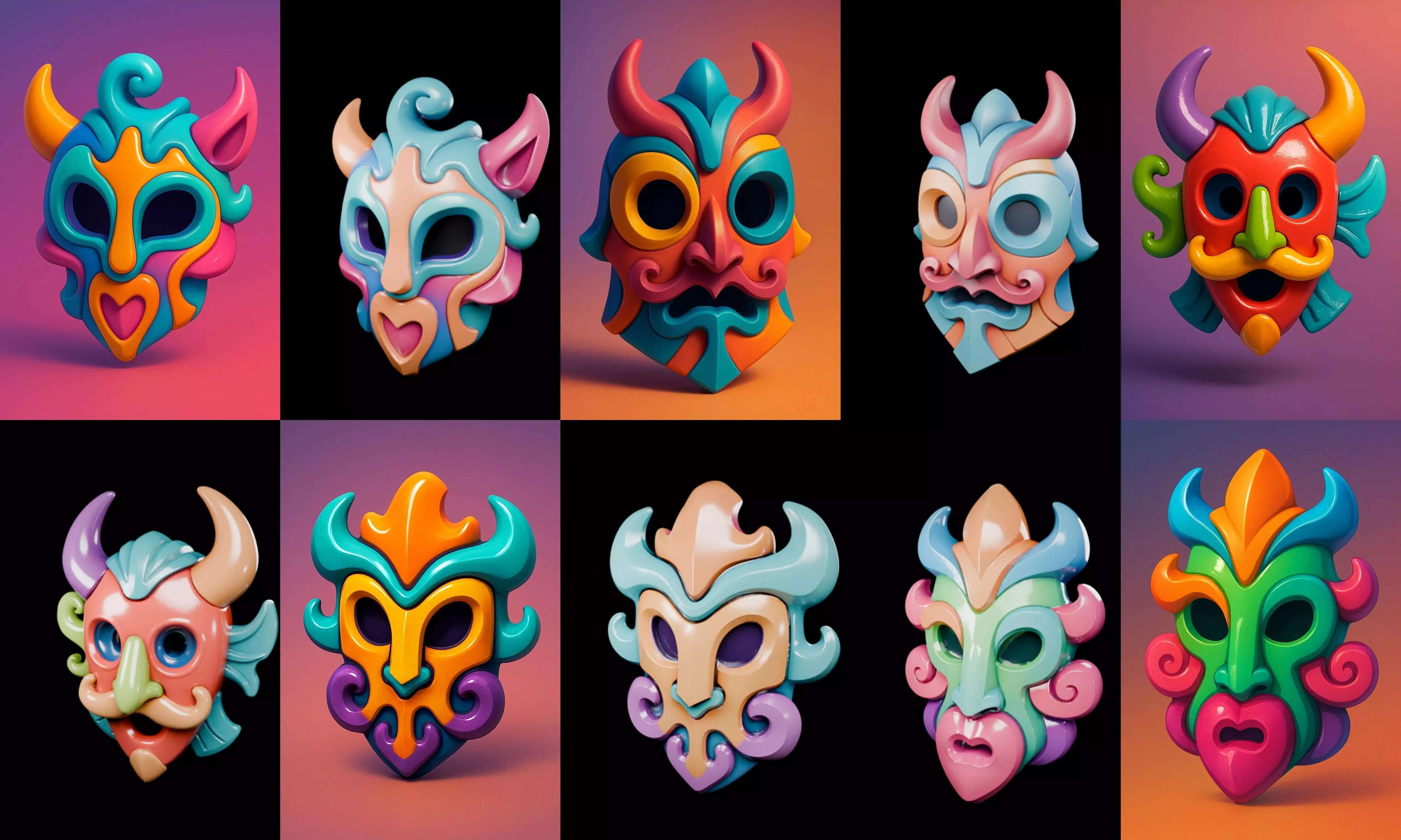 Crazy Funny Mask bundle 10 pack 100 glb 3D model_8