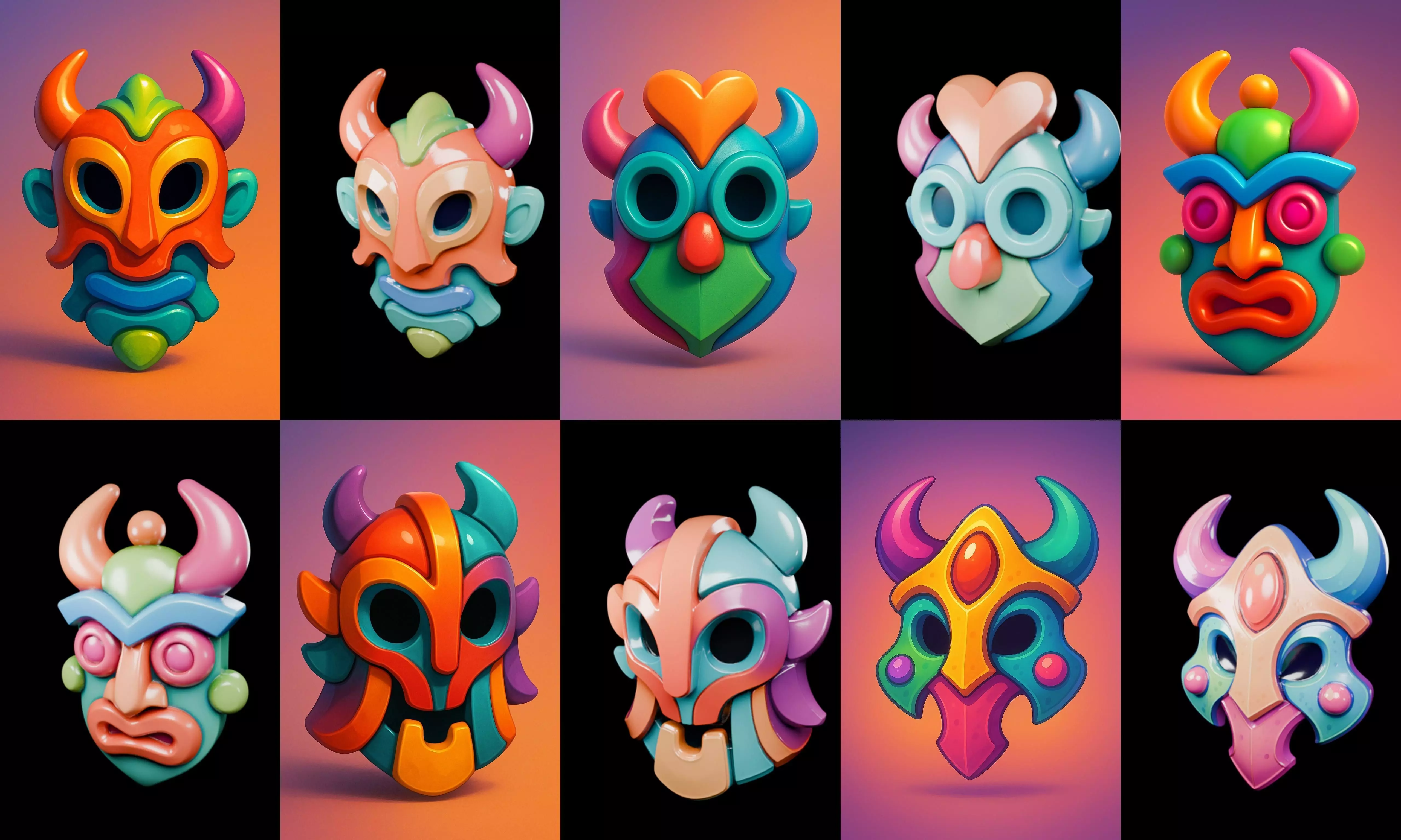 Crazy Funny Mask bundle 10 pack 100 glb 3D model_11