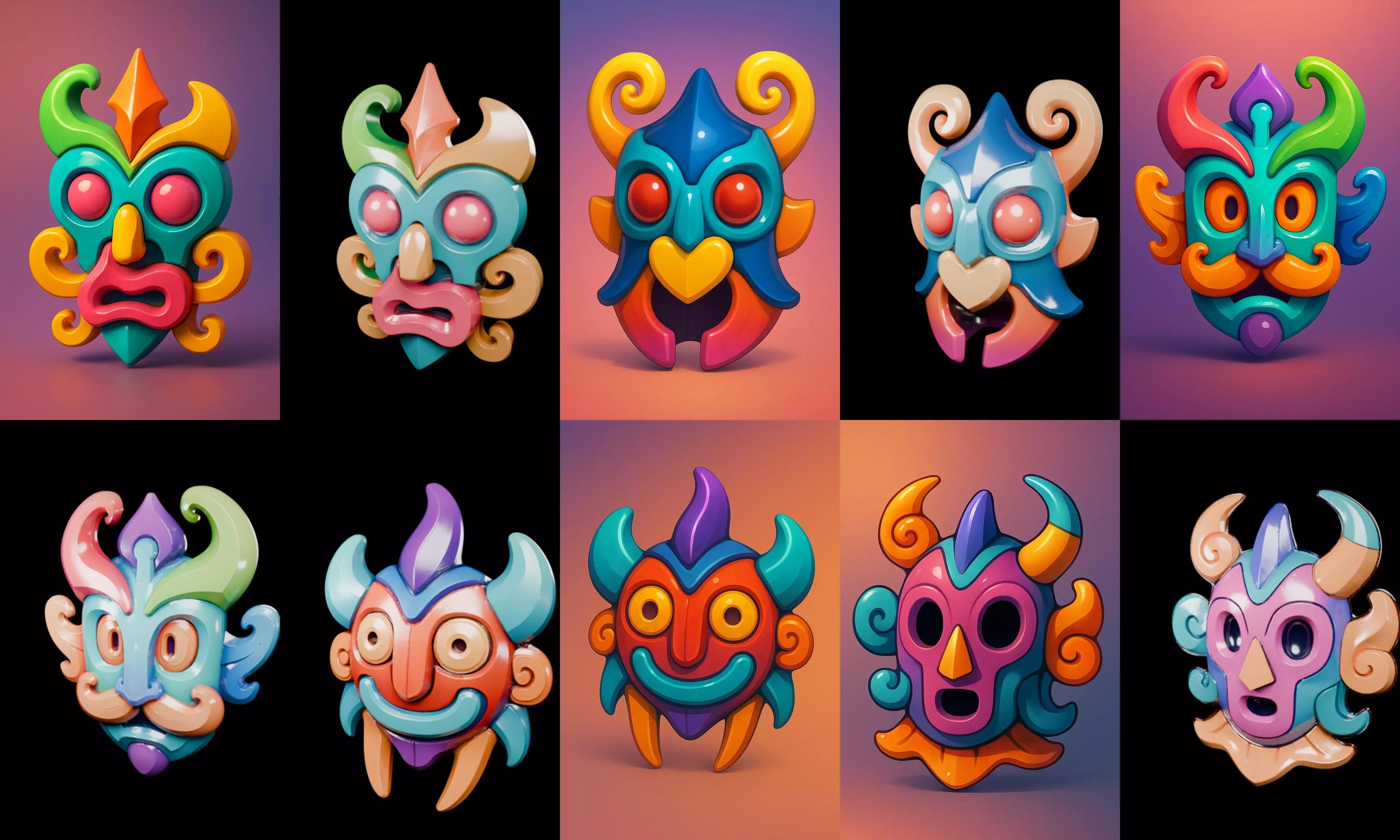 Crazy Funny Mask bundle 10 pack 100 glb 3D model_12