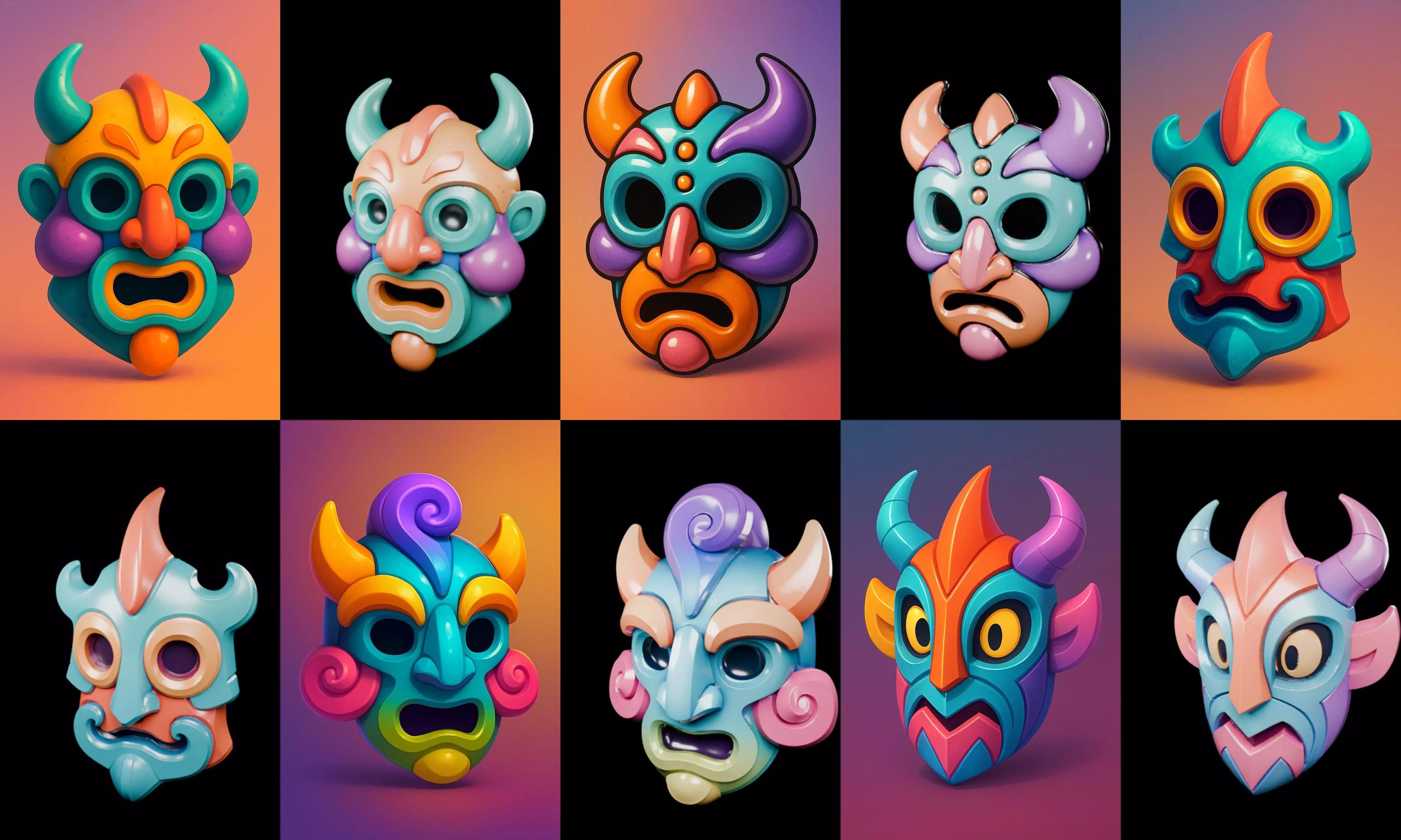 Crazy Funny Mask bundle 10 pack 100 glb 3D model_16