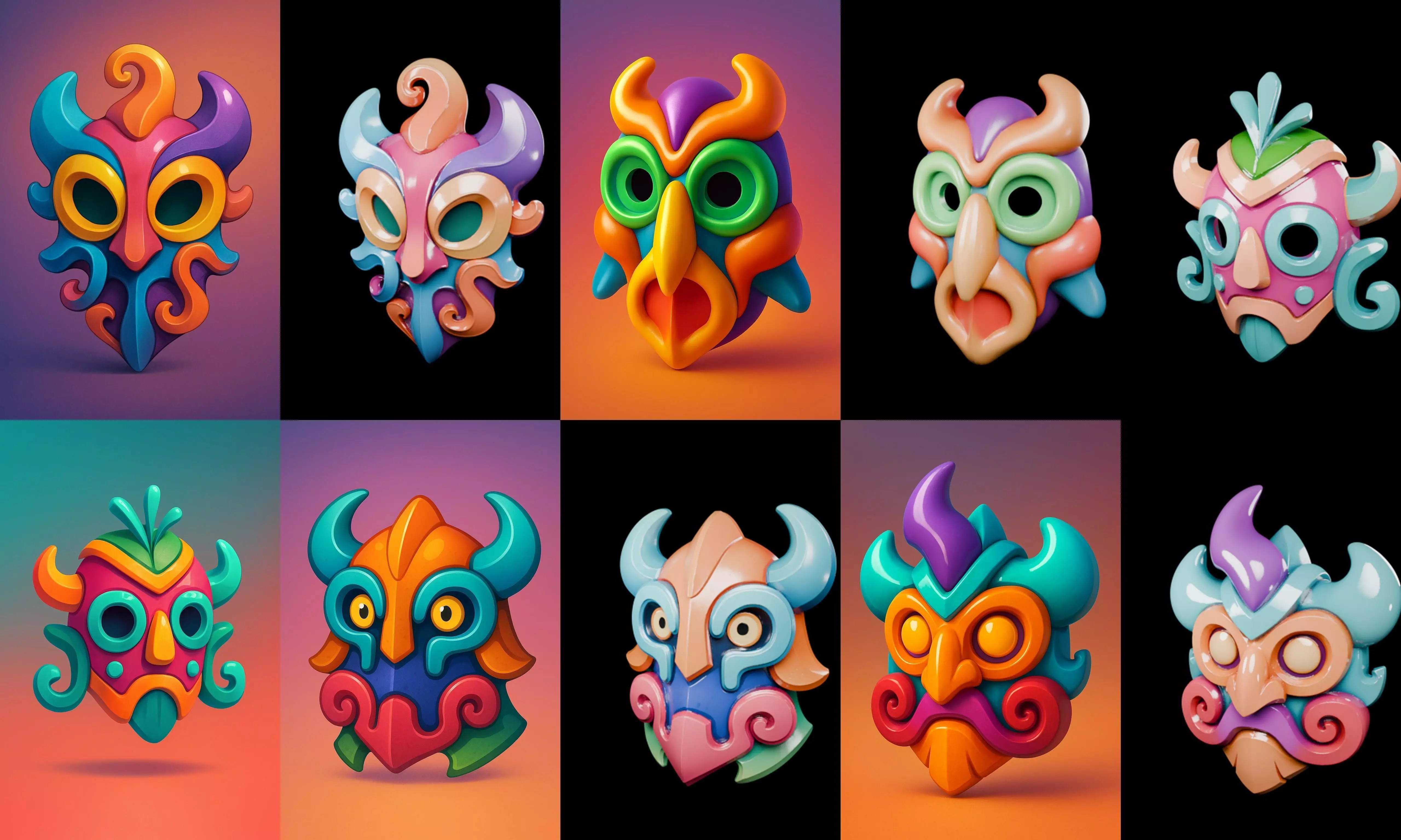 Crazy Funny Mask bundle 10 pack 100 glb 3D model_5