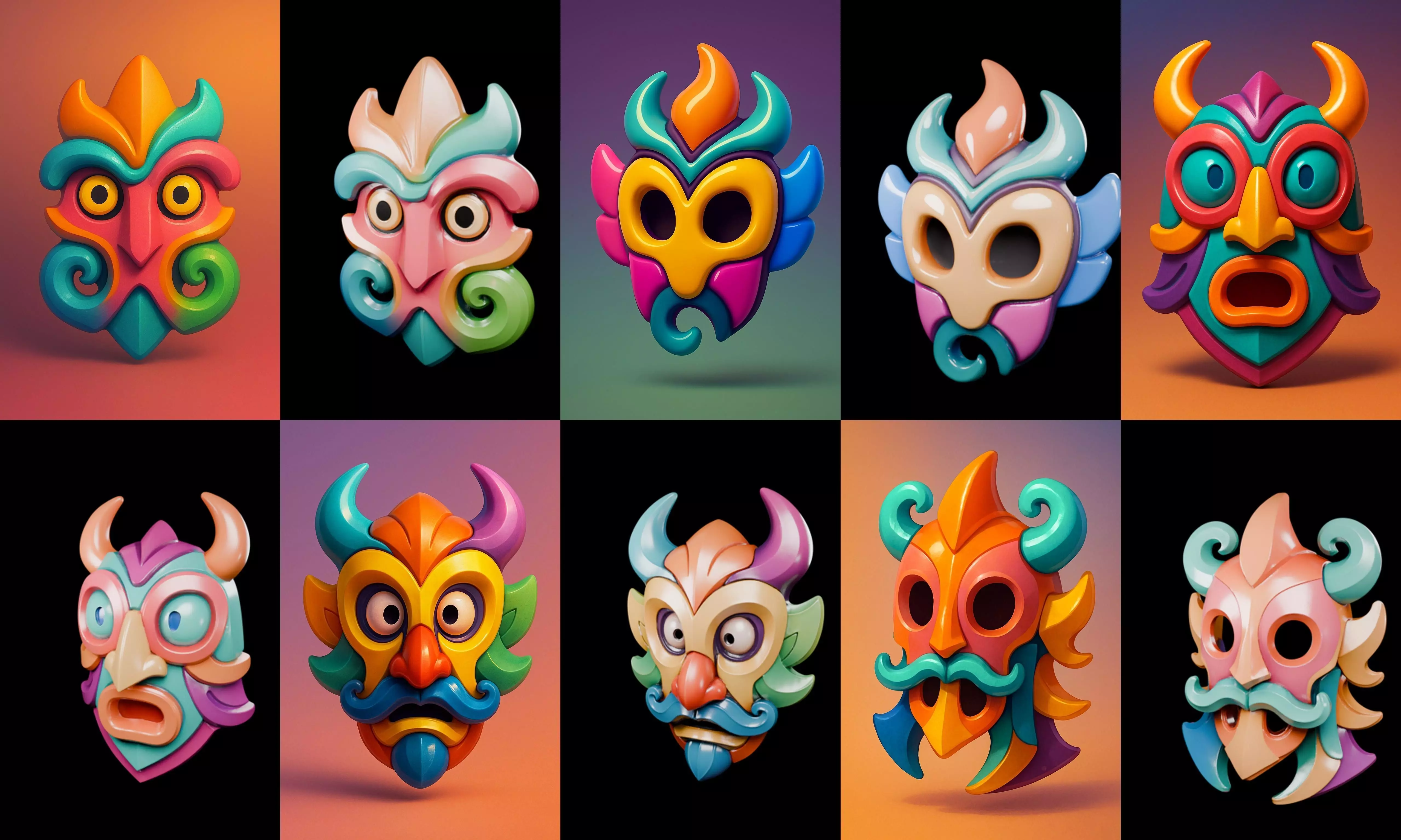 Crazy Funny Mask bundle 10 pack 100 glb 3D model_14