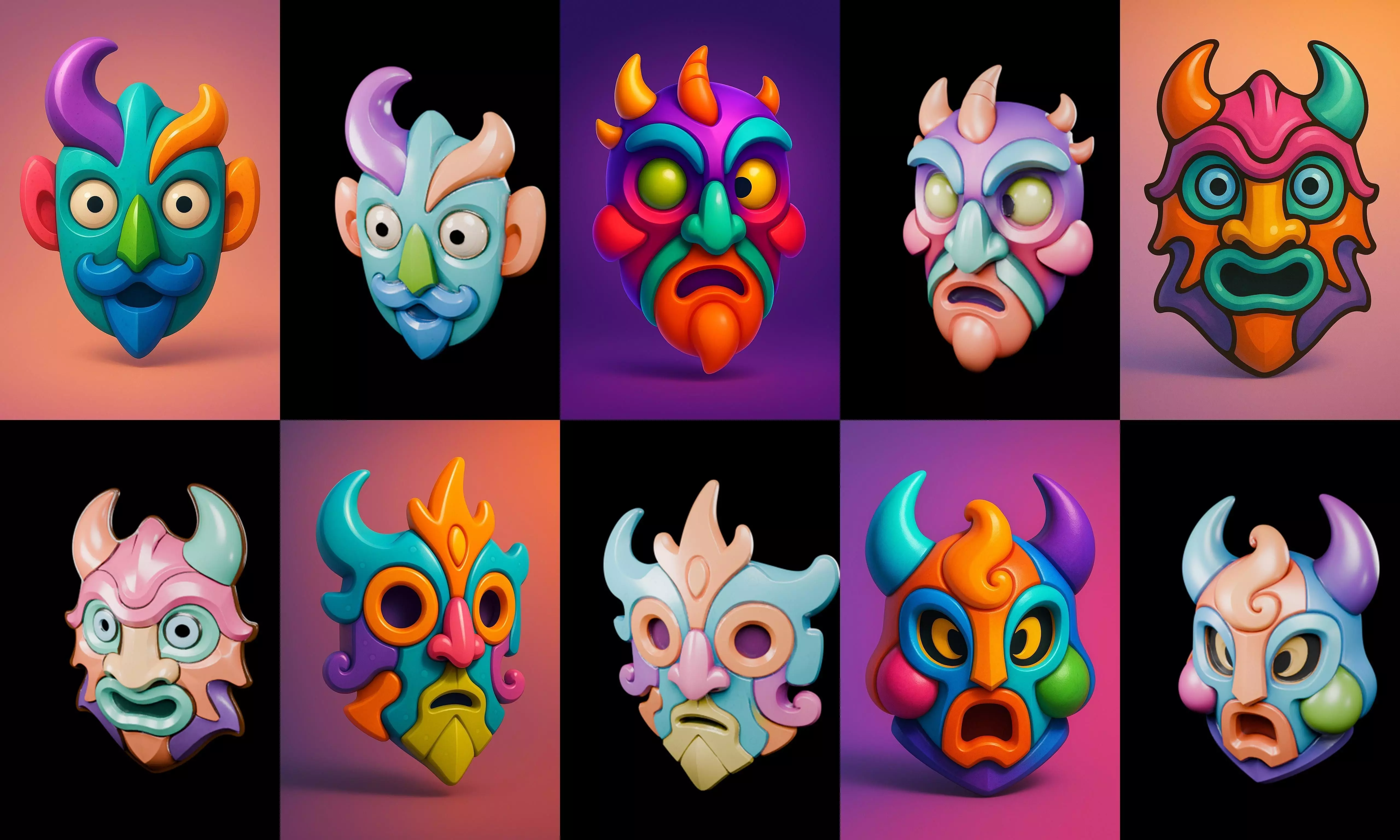Crazy Funny Mask bundle 10 pack 100 glb 3D model_6