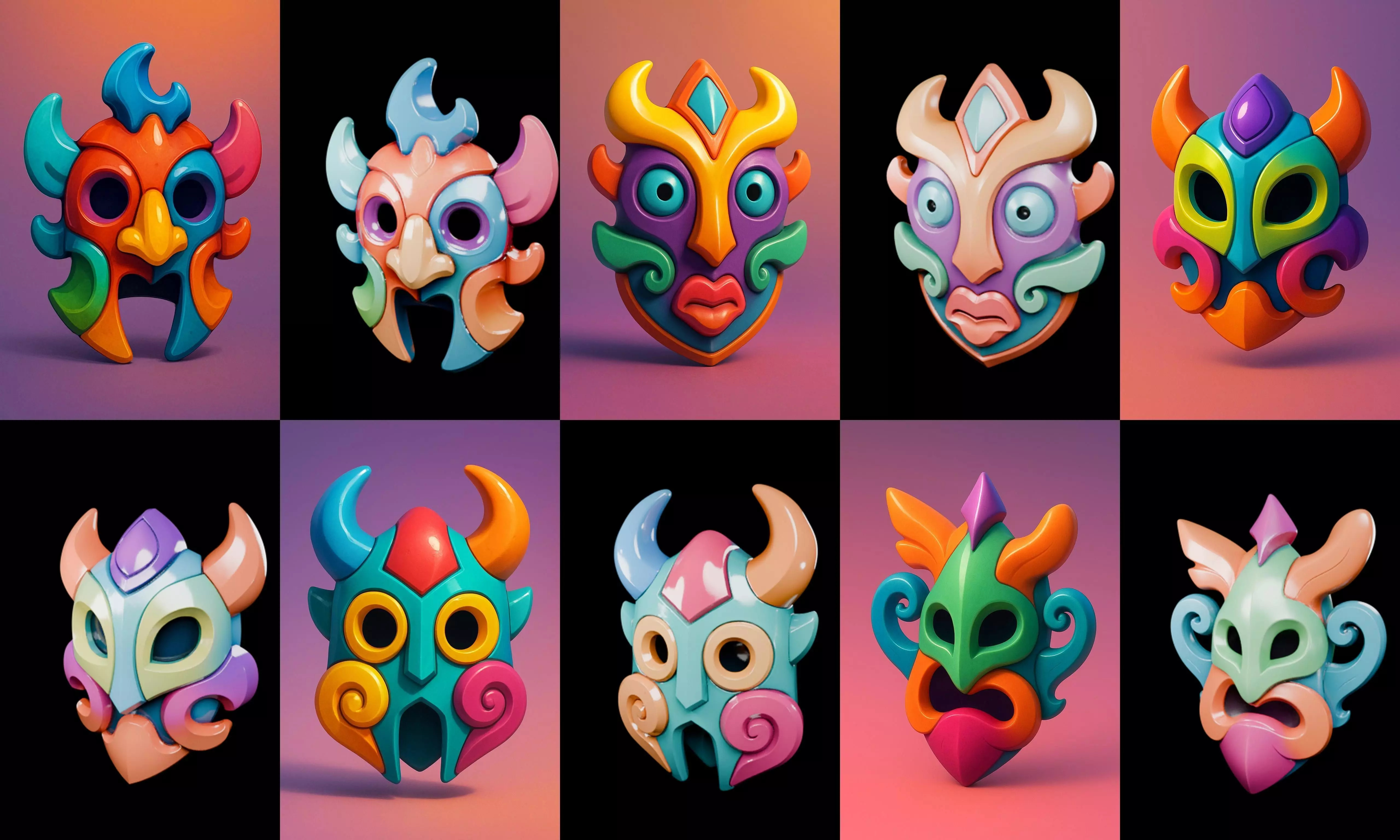 Crazy Funny Mask bundle 10 pack 100 glb 3D model_1