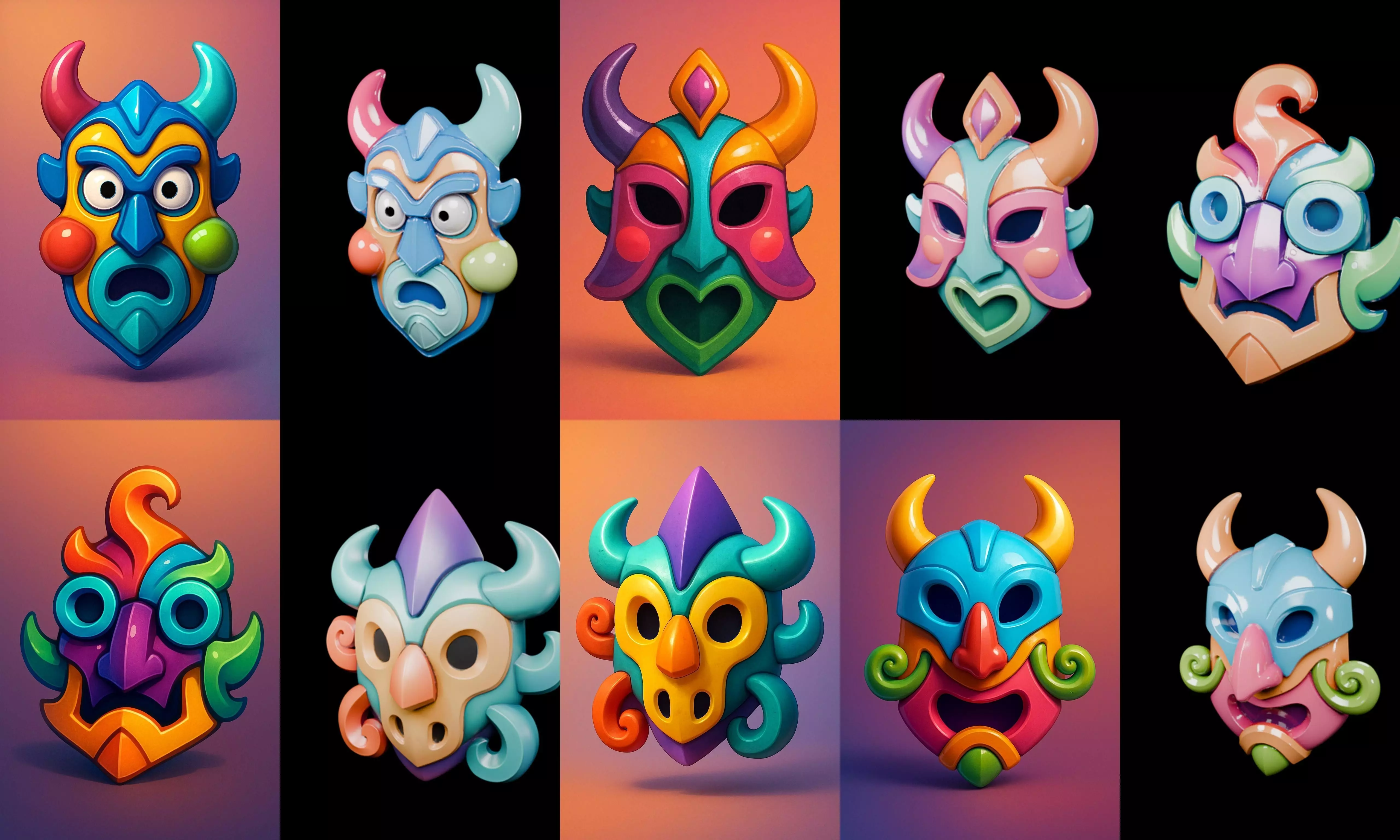 Crazy Funny Mask bundle 10 pack 100 glb 3D model_4